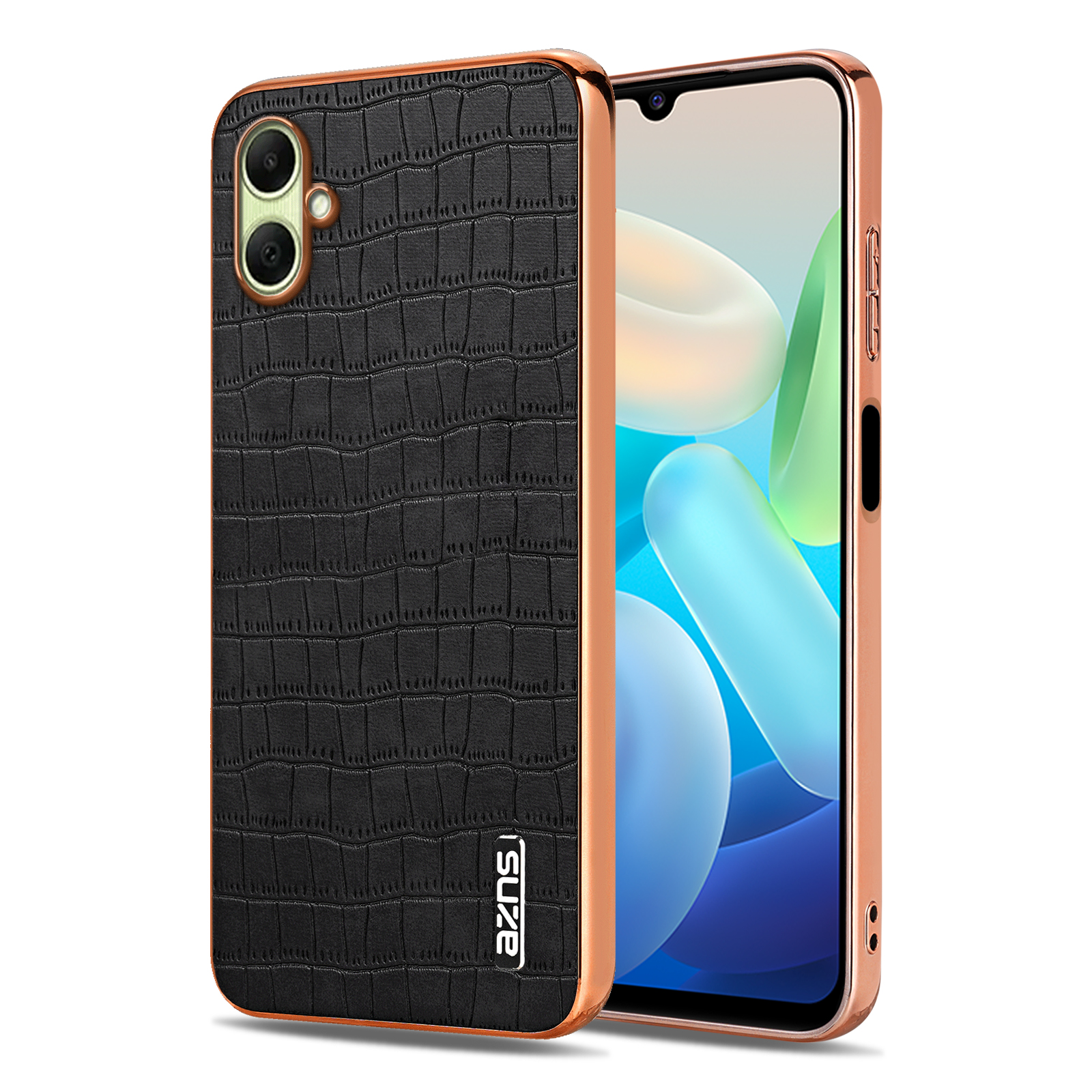 AZNS For Samsung Galaxy A07 5G / A07 4G Case Electroplating Crocodile Texture PU + TPU Phone Cover - Black