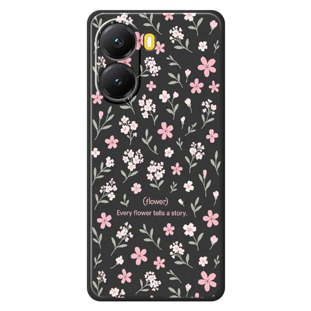 For Xiaomi Redmi Turbo 4 5G  /  Poco X7 Pro 5G Case Small Flower Pattern Printing Straight Edge TPU Phone Back Cover - Black