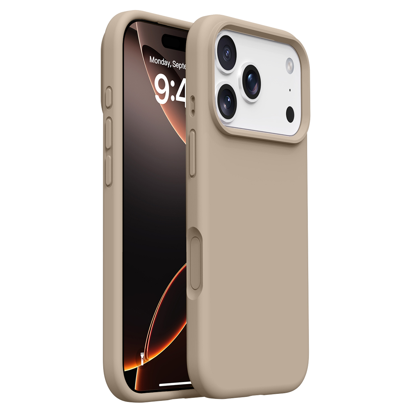 For iPhone 17 Pro Case Soft Microfiber Lining Liquid Silicone + PC Phone Cover - Light Coffee