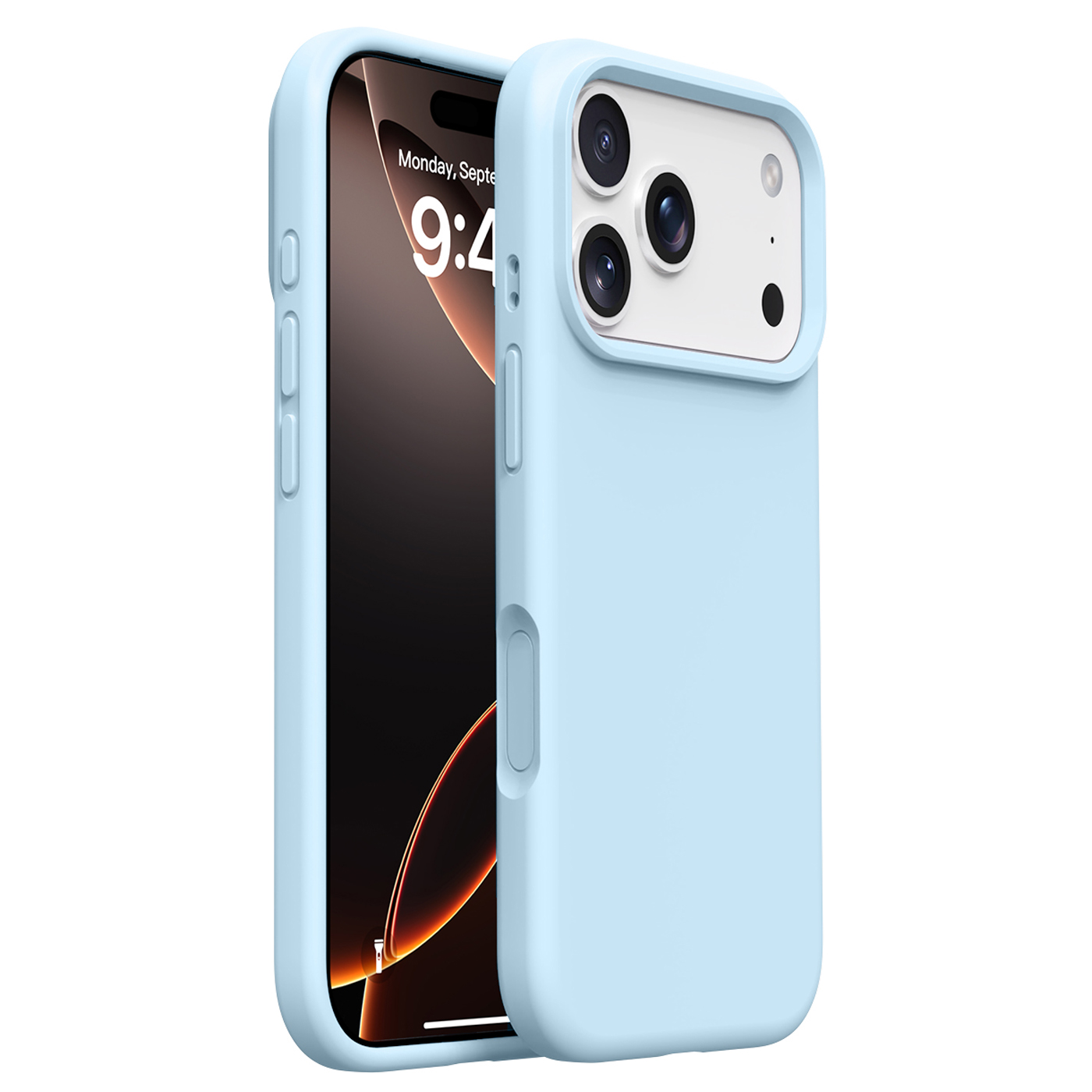 For iPhone 17 Pro Case Soft Microfiber Lining Liquid Silicone + PC Phone Cover - Ice Blue