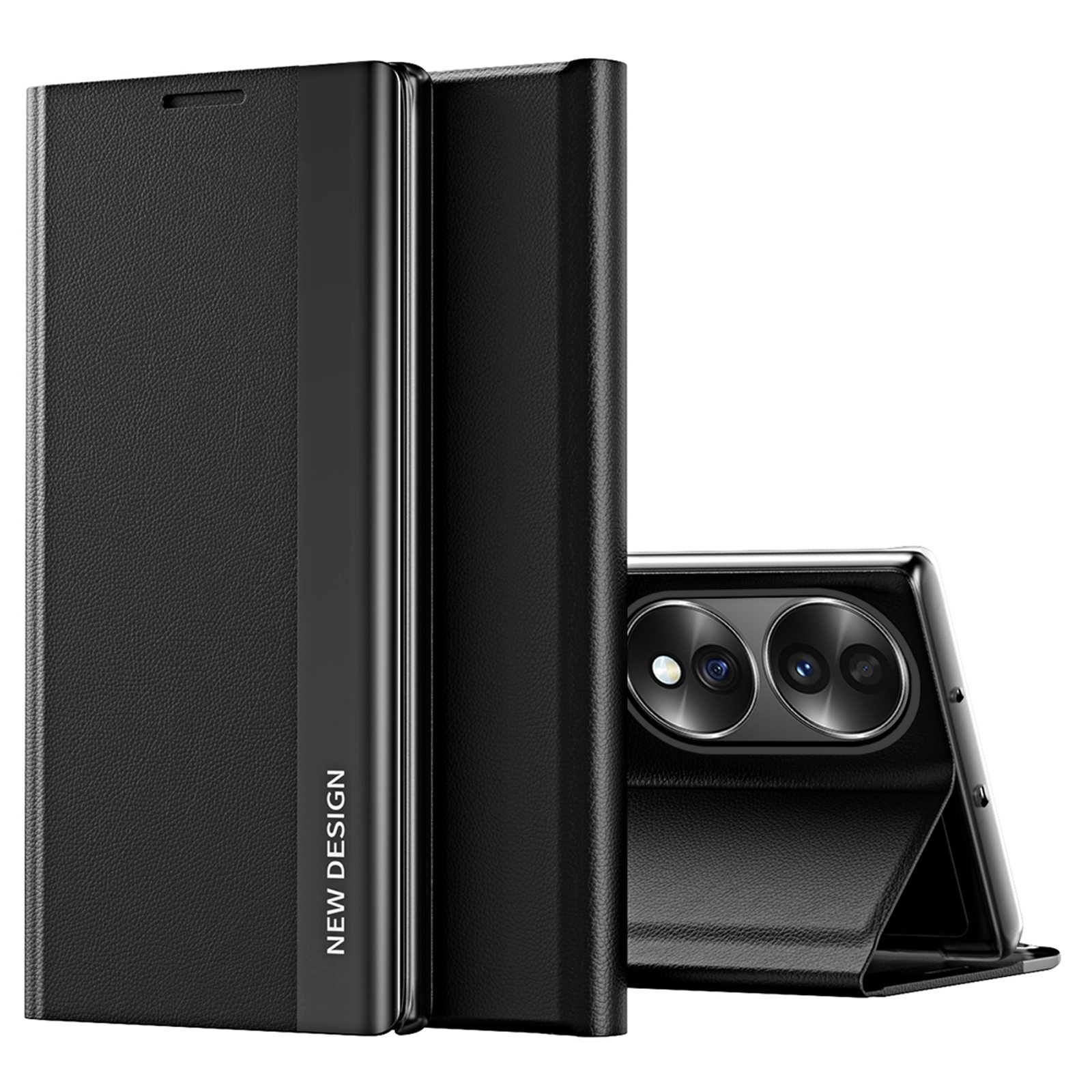 

Für Ehren 70 5G Elektroplierende PU Leder Flip Ständer Cover Auto Adsorption Phone Drop-proof-hülle - Schwarz, Honor 70 5G