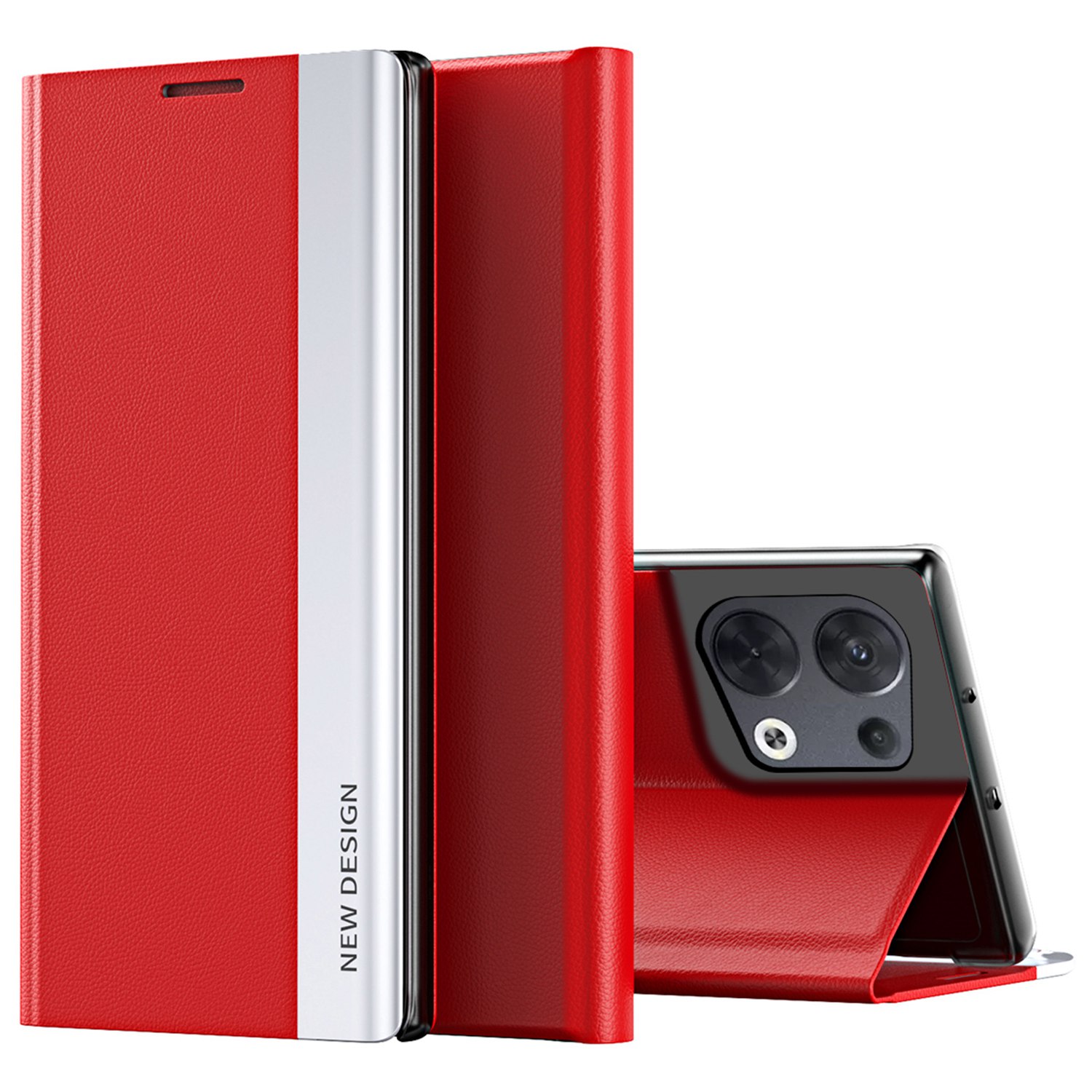 

Für Oppo Reno8 5G (Global Version) PU Leder Flip Ständer Abhängt Ein Fall-sicht-telefonhülle. - Rot, Oppo Reno8 5G (Global Version)