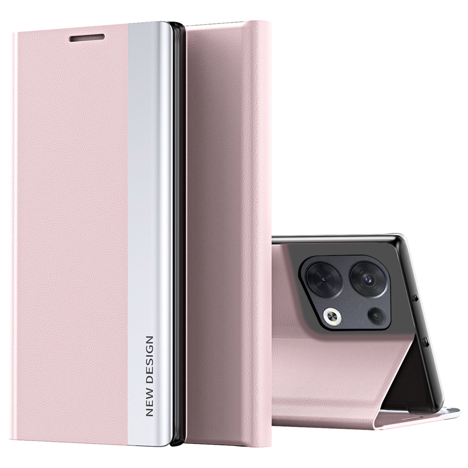 

Für Oppo Reno8 5G (Global Version) PU Leder Flip Ständer Abhängt Ein Fall-sicht-telefonhülle. - Rosa, Oppo Reno8 5G (Global Version)