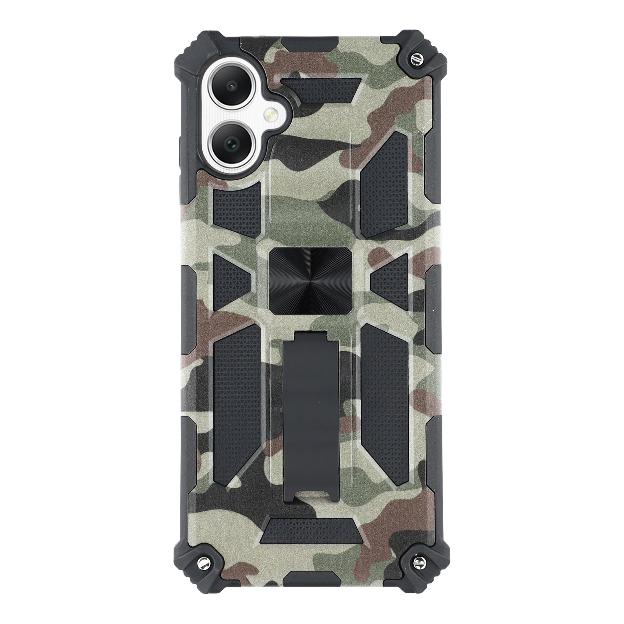 For Samsung Galaxy A06 4G Case Kickstand PC+TPU Camouflage Military Grade Phone Cover - Army Green