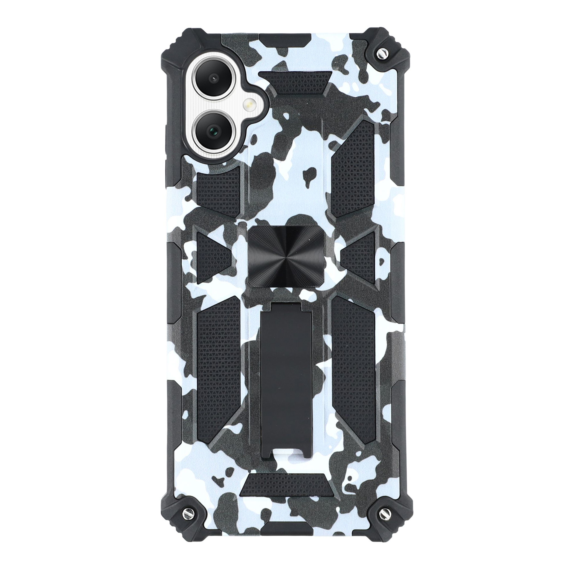 For Samsung Galaxy A06 4G Case Kickstand PC+TPU Camouflage Military Grade Phone Cover - Camouflage Black