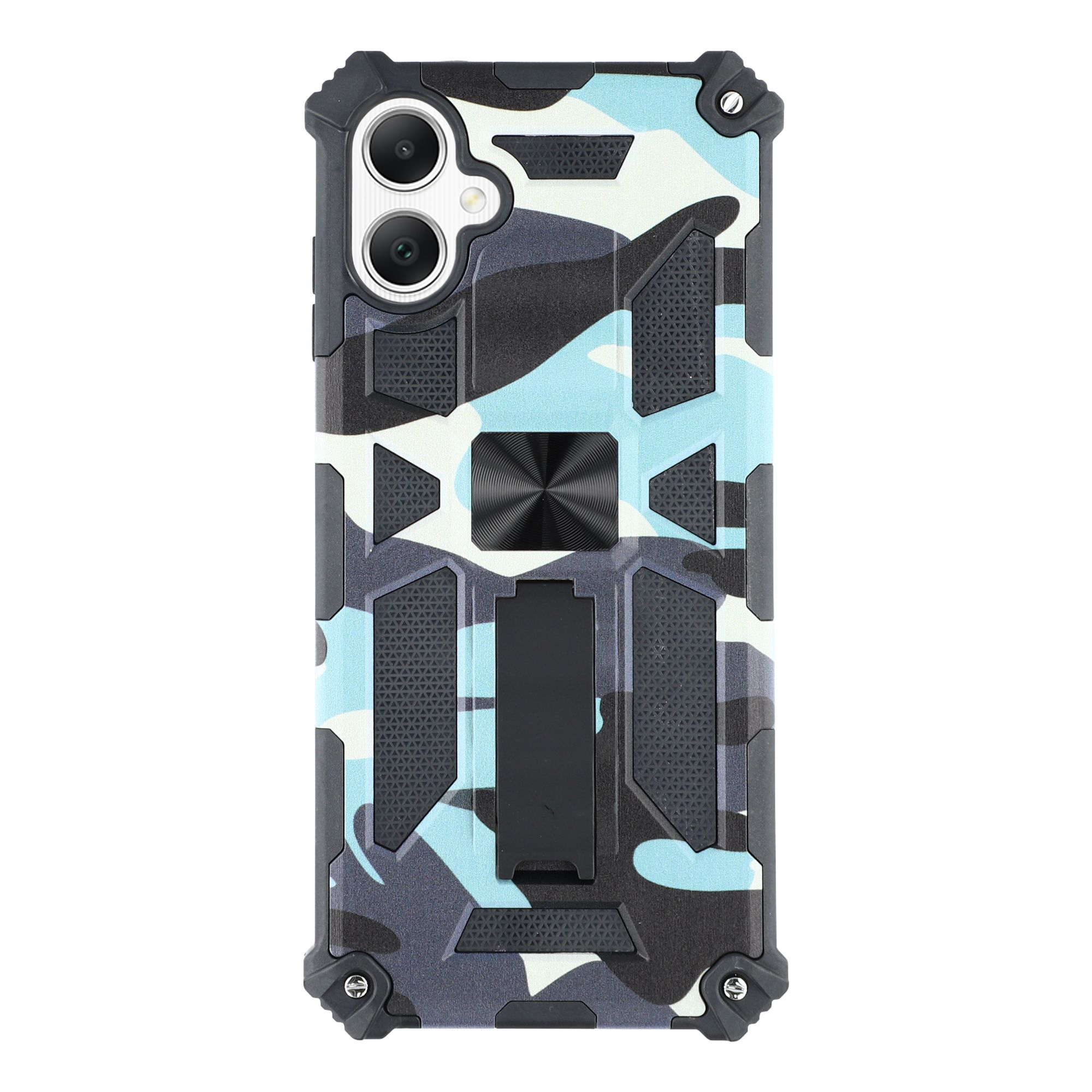 For Samsung Galaxy A07 4G Case Kickstand PC+TPU Camouflage Military Grade Phone Cover - Navy Blue