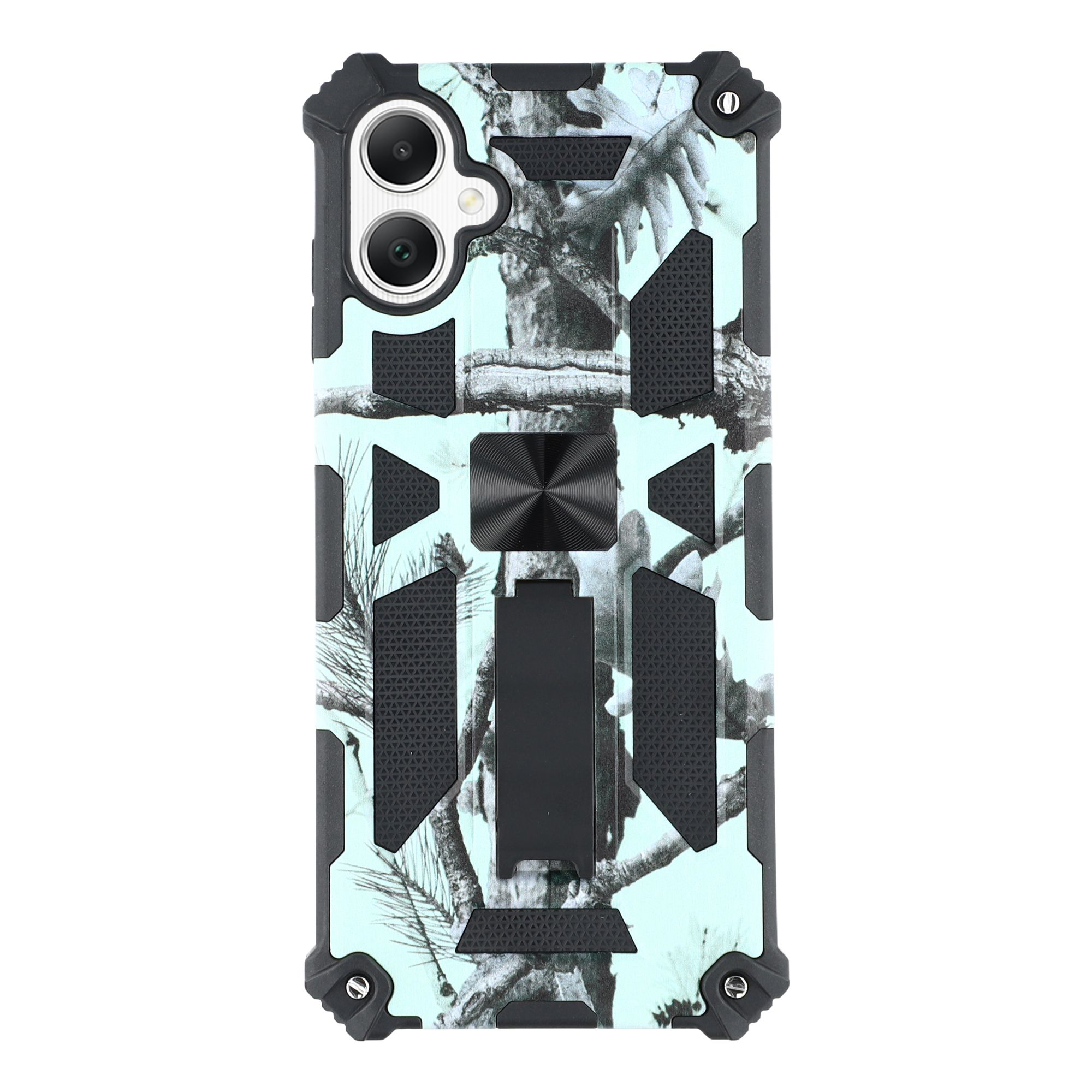For Samsung Galaxy A07 4G Case Kickstand PC+TPU Camouflage Military Grade Phone Cover - Light Green