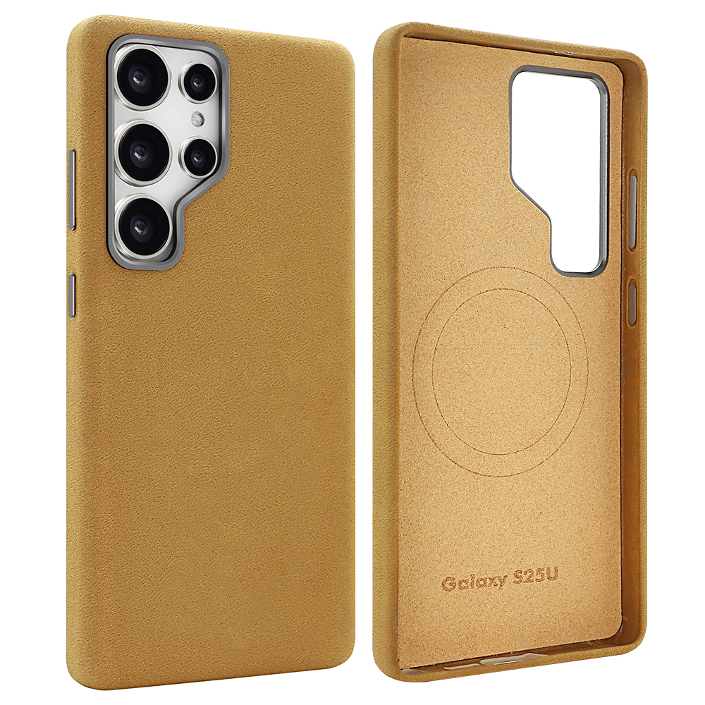 For Samsung Galaxy S24 Ultra Magnetic Case Retro Jeans Texture PU + PC Phone Cover - Light Brown