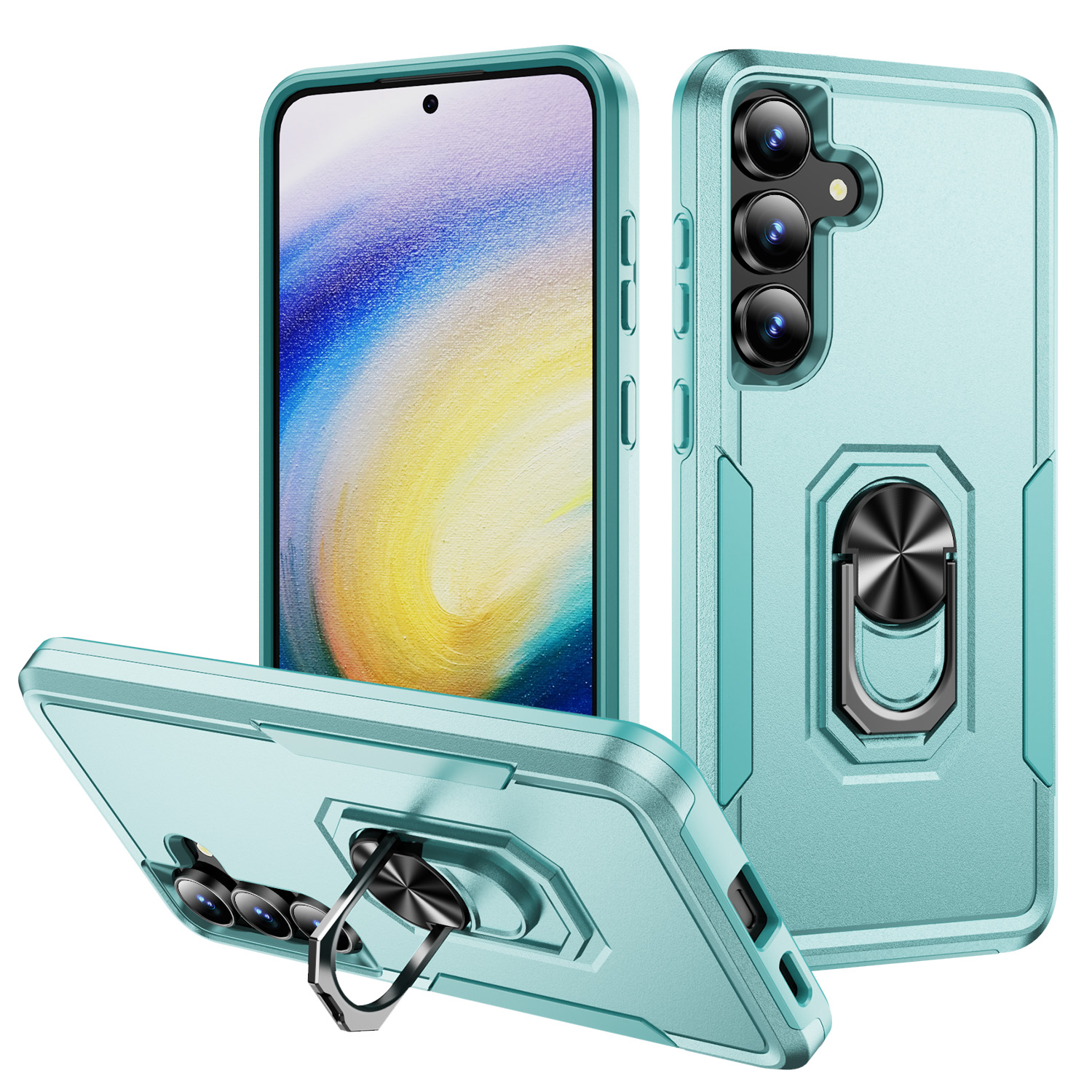 For Samsung Galaxy S25 FE Case Military Grade Ring Kickstand PC + TPU Phone Cover - Green
