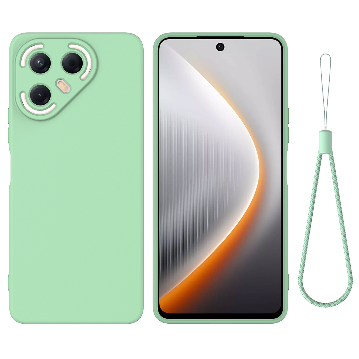 For TECNO Pova 7 5G Liquid Silicone Case Phone Back Cover with Hand Strap - Green