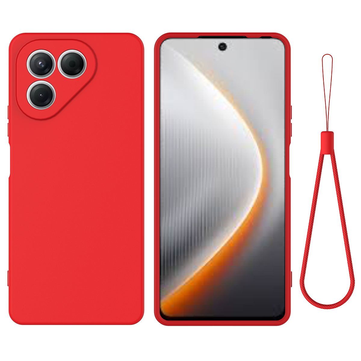 For TECNO Pova 7 Neo 4G Liquid Silicone Case Phone Back Cover with Hand Strap - Red