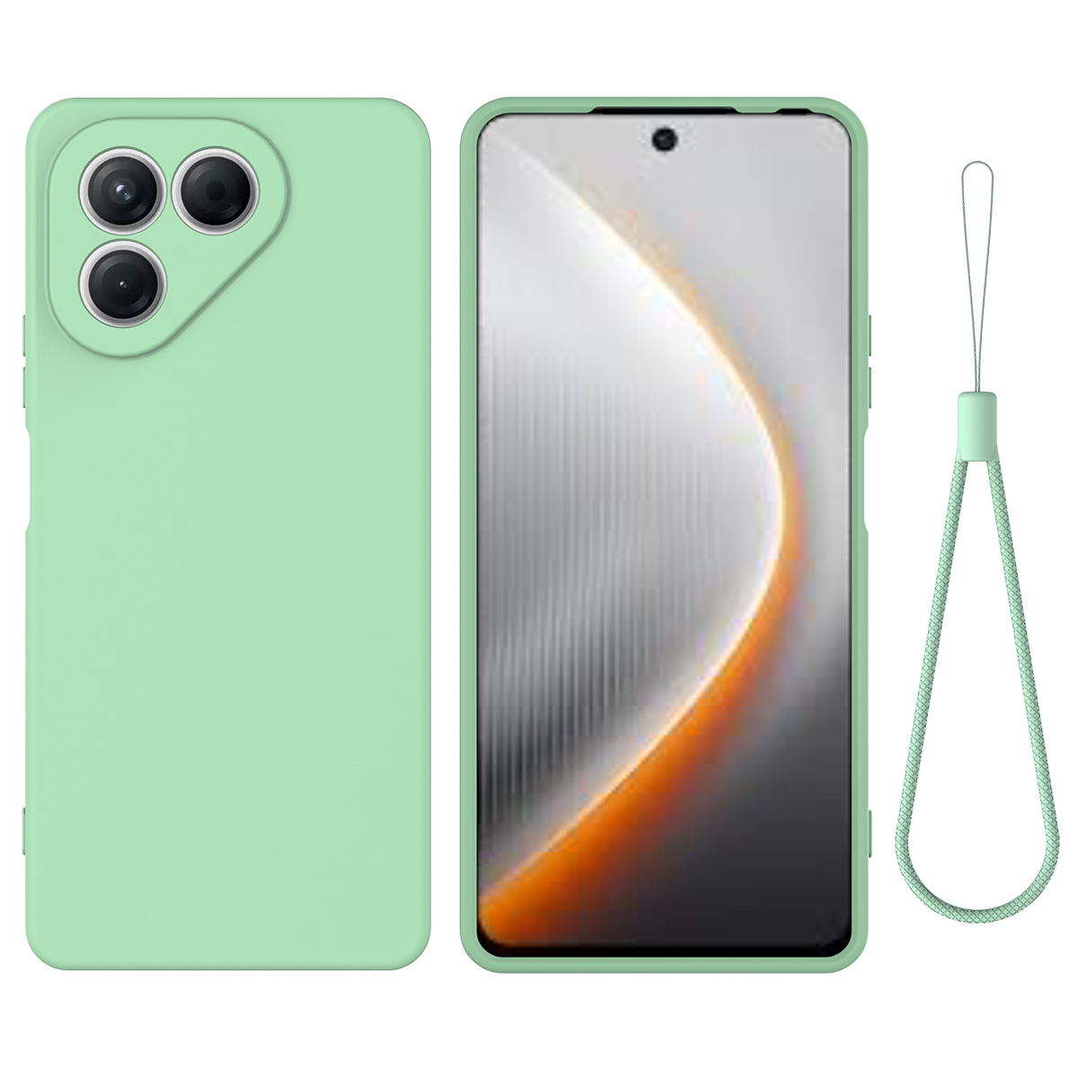 For TECNO Pova 7 Neo 4G Liquid Silicone Case Phone Back Cover with Hand Strap - Green