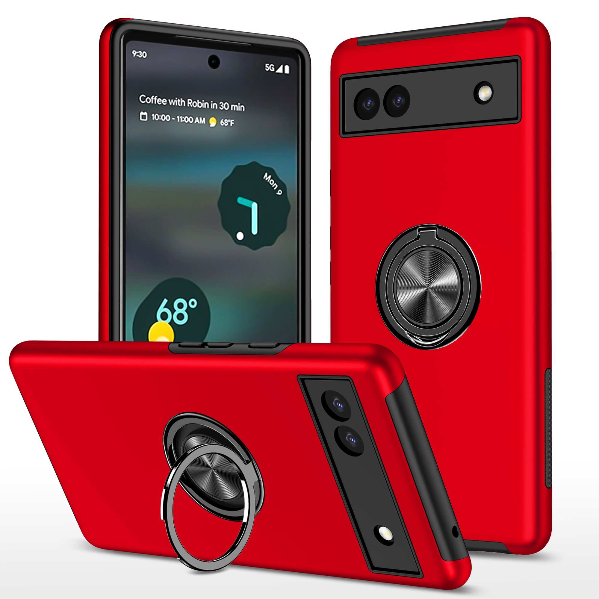 

Für Google Pixel 6a Rotation Ring Ring Kickstand Phone Hülle Hartes PC Soft TPU Dual Layer Stoßdämpfung Schutzschutzabdeckung - Rot, Google Pixel 6a