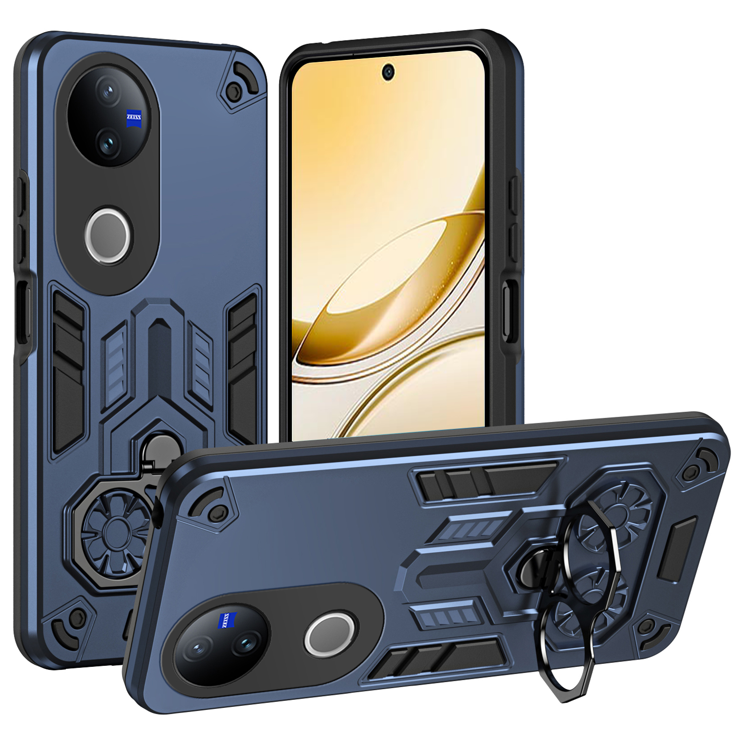 For vivo V50e 5G  /  V50 5G Case Ring Holder Kickstand PC + TPU Shockproof Phone Cover - Navy Blue