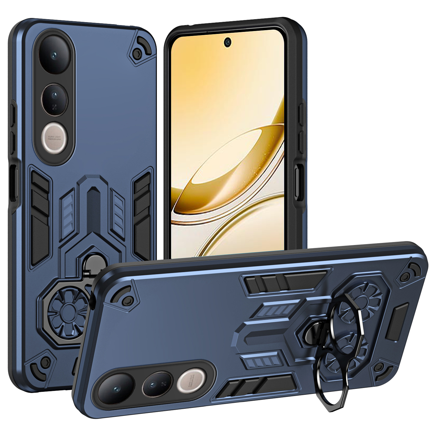 For vivo V50 Lite 4G / 5G Case Ring Holder Kickstand PC + TPU Shockproof Phone Cover - Navy Blue