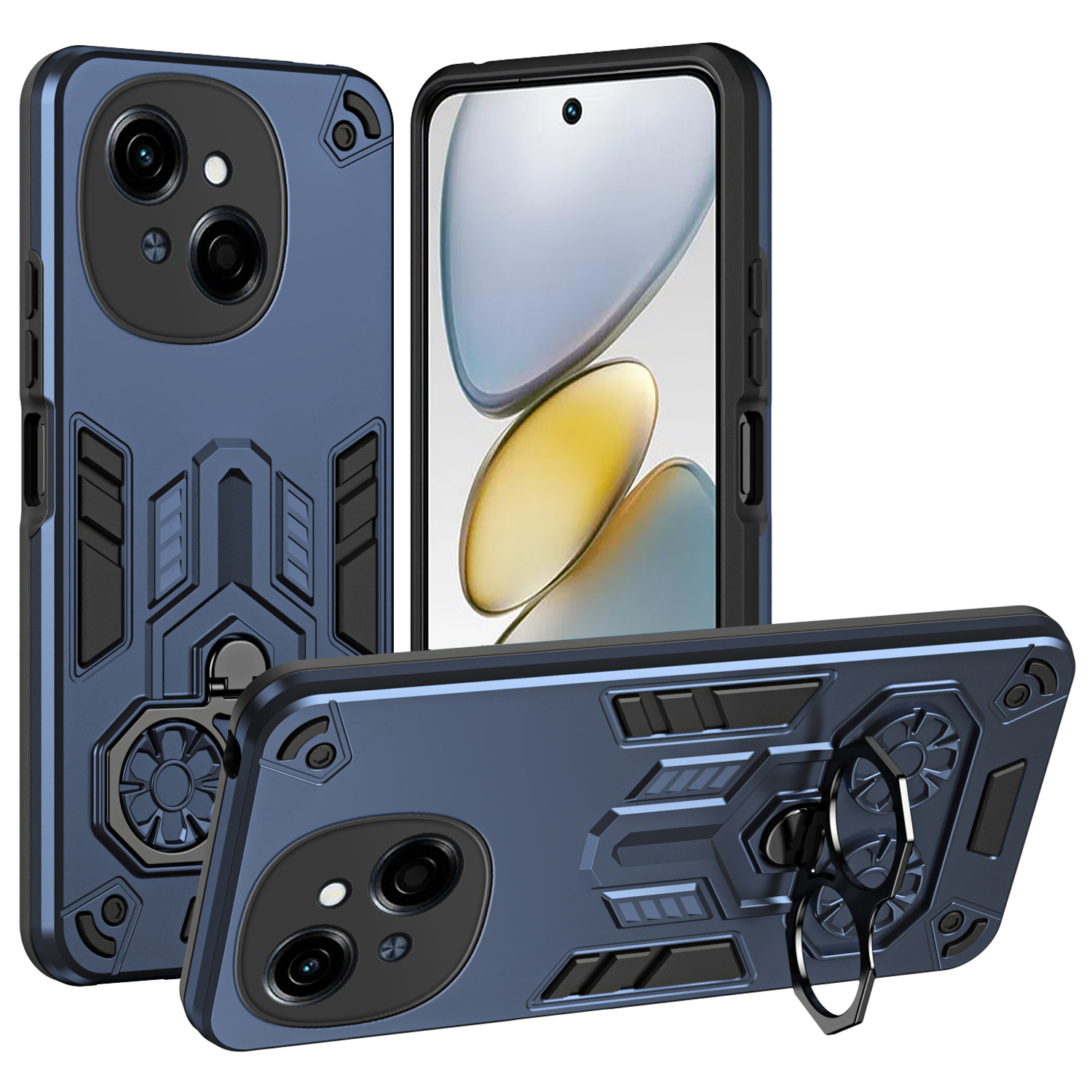 Phone Case for TECNO Spark Go 2025 / Spark Go 1 / Pop 9 4G Ring Holder Kickstand PC + TPU Shockproof Cover - Navy Blue