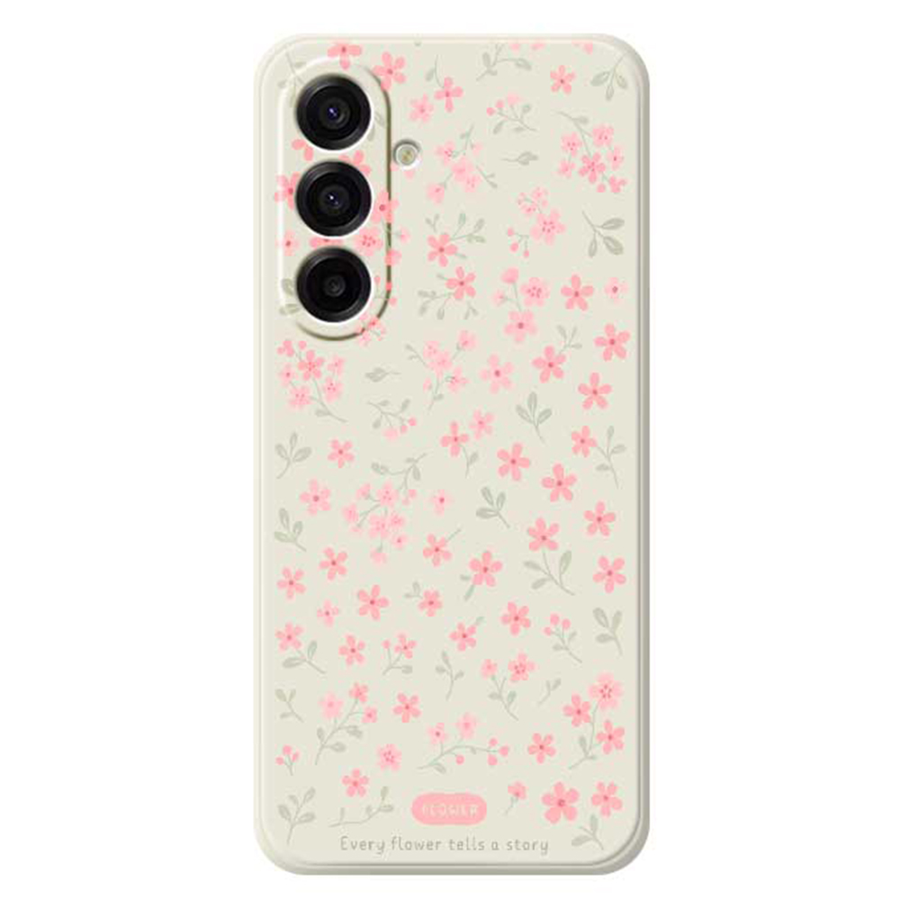 For Samsung Galaxy A17 5G / A17 4G Case Pink Small Flowers Pattern Printing Straight Edge TPU Phone Back Cover - Beige