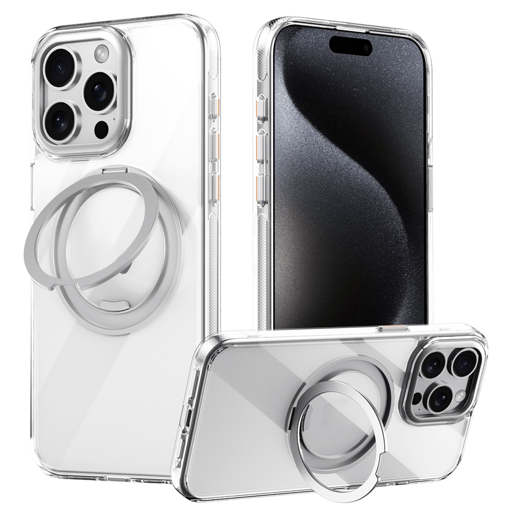 For iPhone 15 Pro Case Compatible with MagSafe Kickstand TPU PC Phone Back Cover - Transparent
