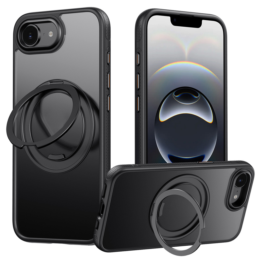 For iPhone 17e / 16e Case Compatible with MagSafe Kickstand TPU PC Phone Back Cover - Black