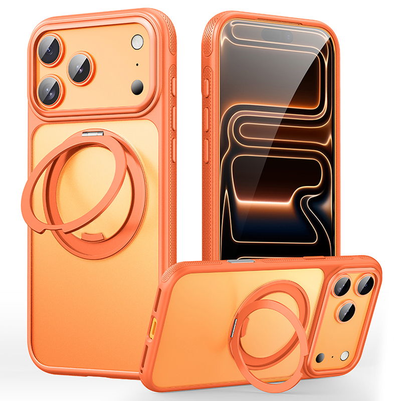 For iPhone 17 Pro Case Compatible with MagSafe Kickstand TPU PC Phone Back Cover - Orange