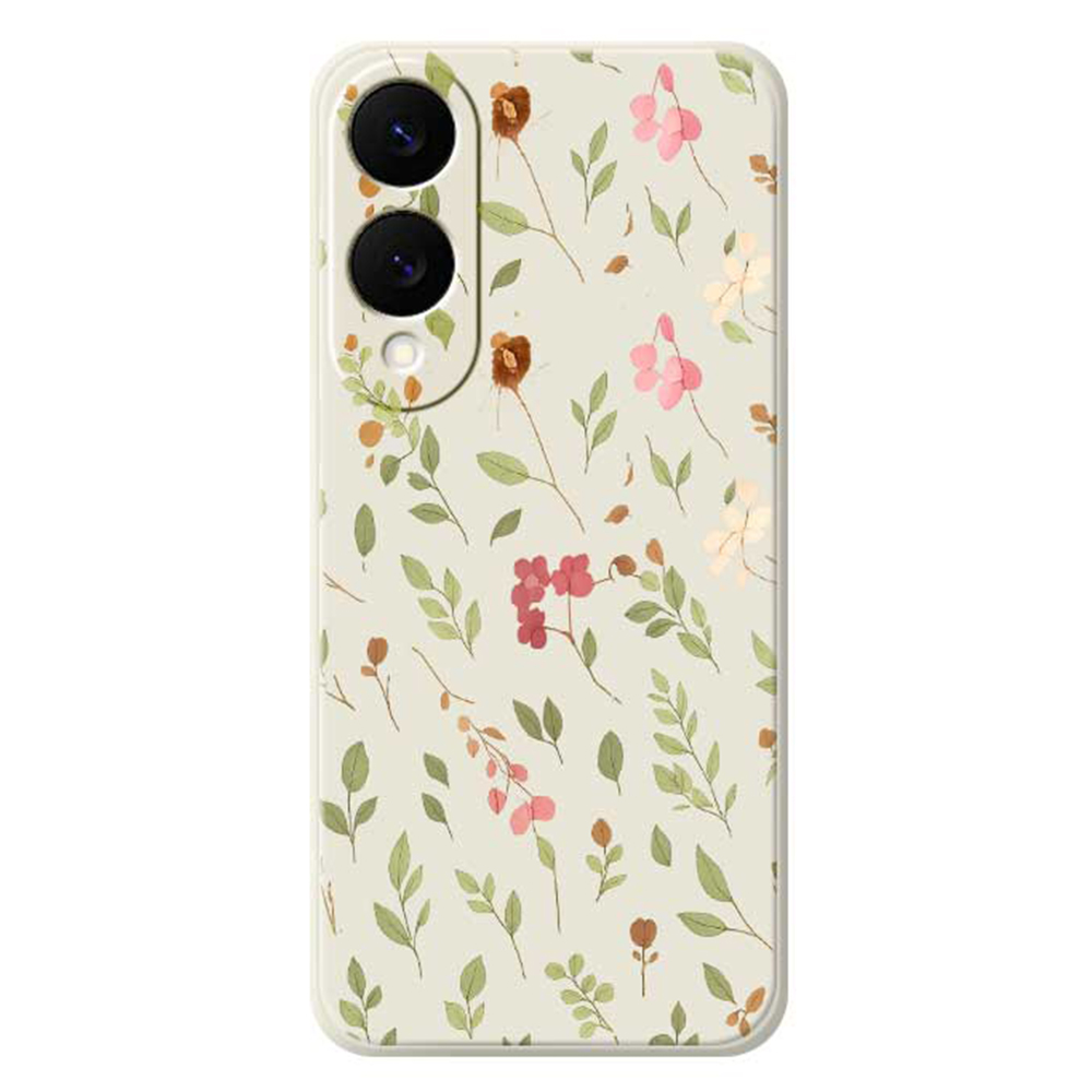 For Samsung Galaxy S25 Edge Case Small Flower Leaves Pattern Printing Straight Edge TPU Phone Back Cover - Beige