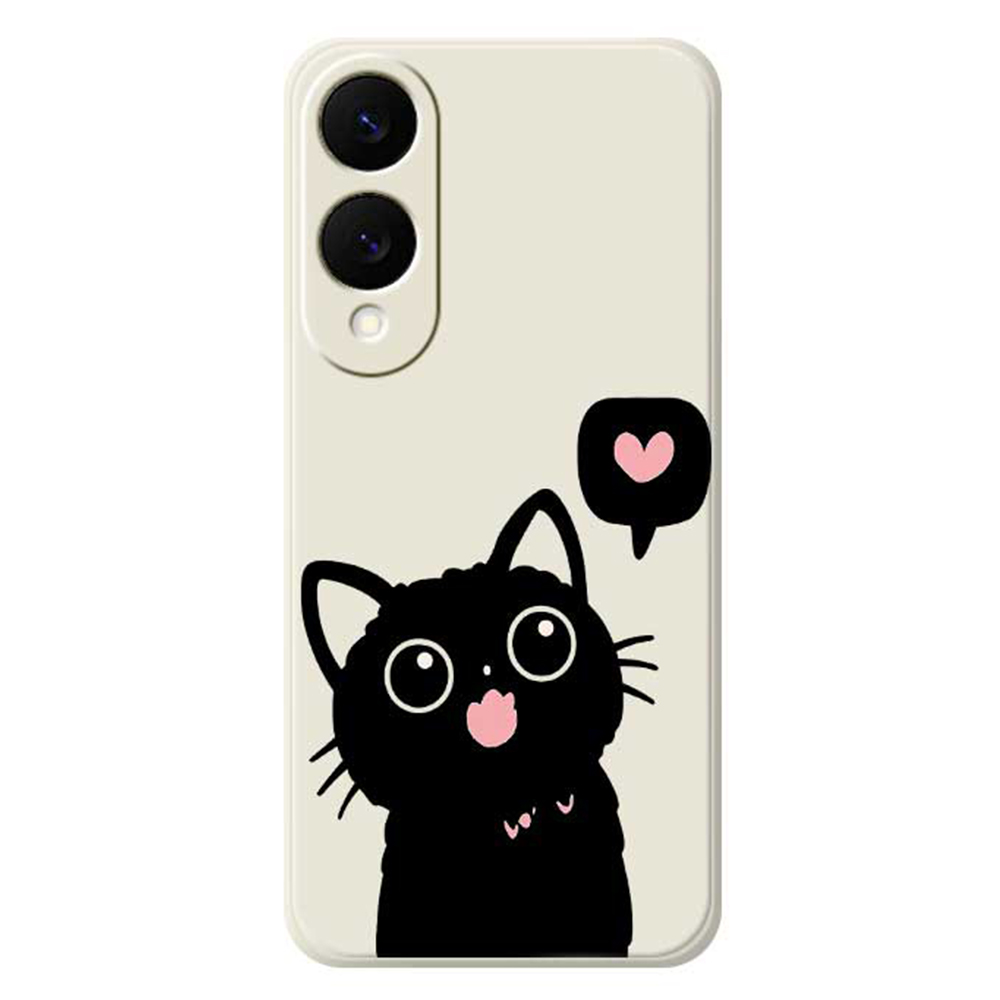 For Samsung Galaxy S25 Edge Case Love Black Cat Pattern Printing Straight Edge TPU Phone Back Cover - Beige