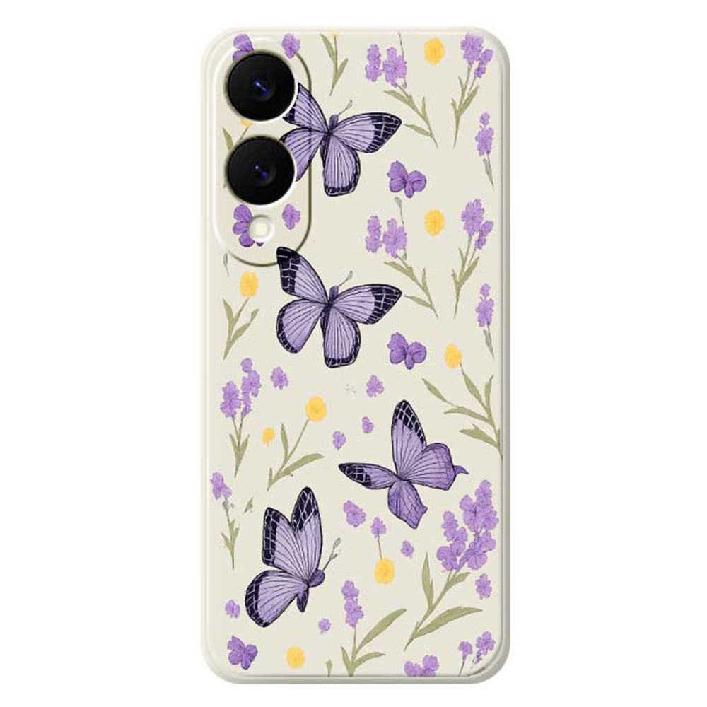 For Samsung Galaxy S25 Edge Case Purple Butterflies Pattern Printing Straight Edge TPU Phone Back Cover - Beige