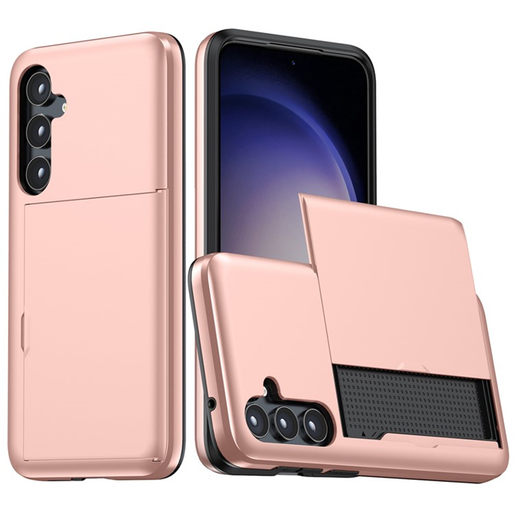 AMORUS For Samsung Galaxy A55 5G Case with Sliding Card Holder PC TPU Phone Back Cover - Rose Gold