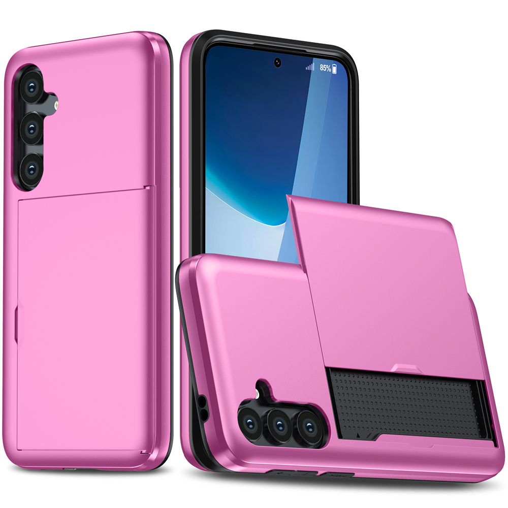 AMORUS For Samsung Galaxy A36 5G Case with Sliding Card Holder PC TPU Phone Back Cover - Pink