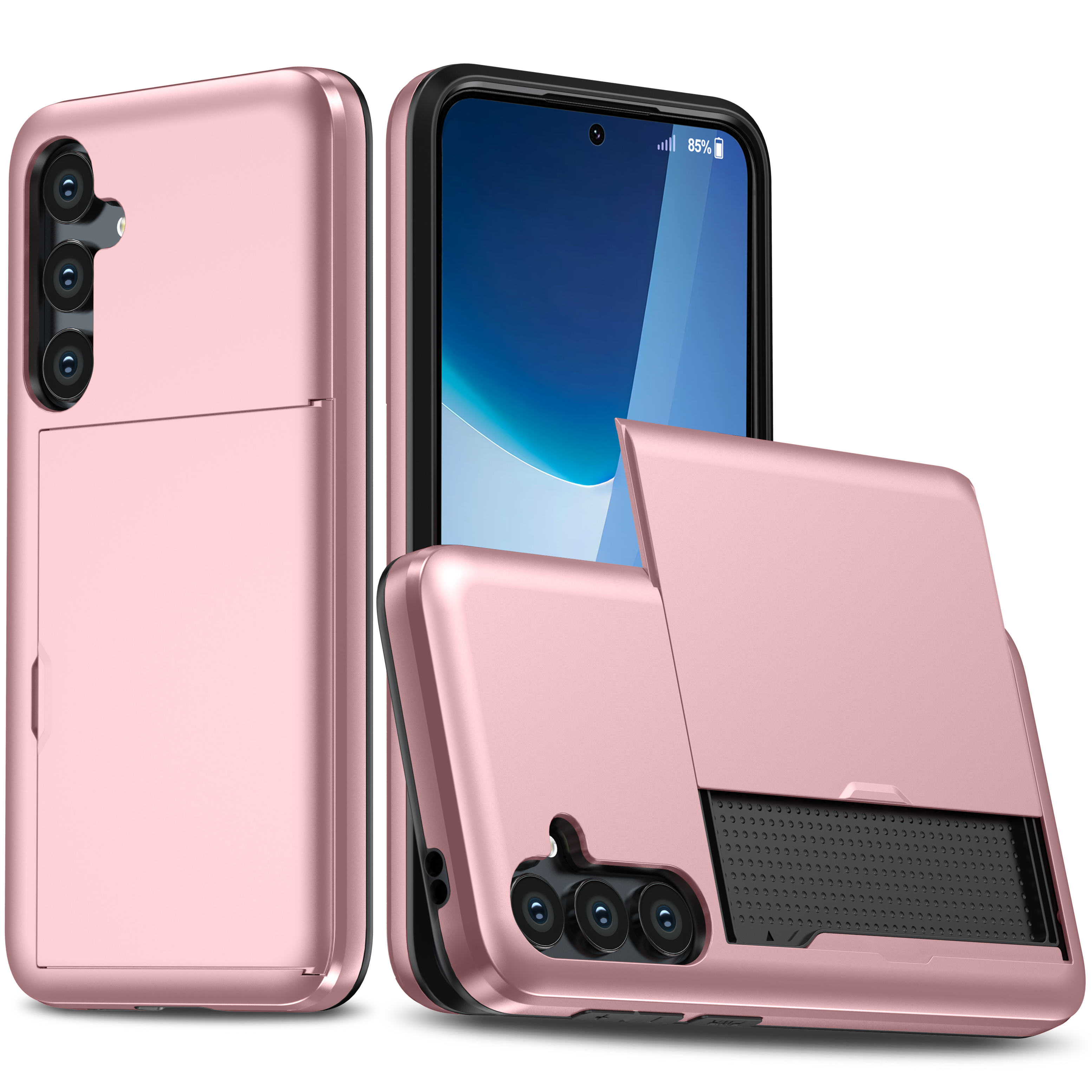 AMORUS For Samsung Galaxy A16 5G / 4G Case with Sliding Card Holder PC TPU Phone Back Cover - Rose Gold