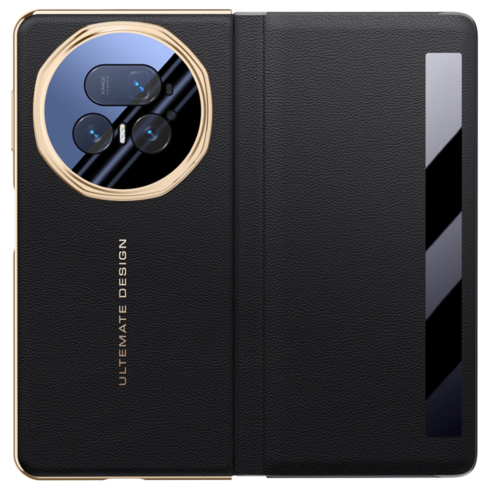 For Honor Magic V5 5G Case Smart View Window Leather Phone Cover with Metal Lens Kickstand - Black