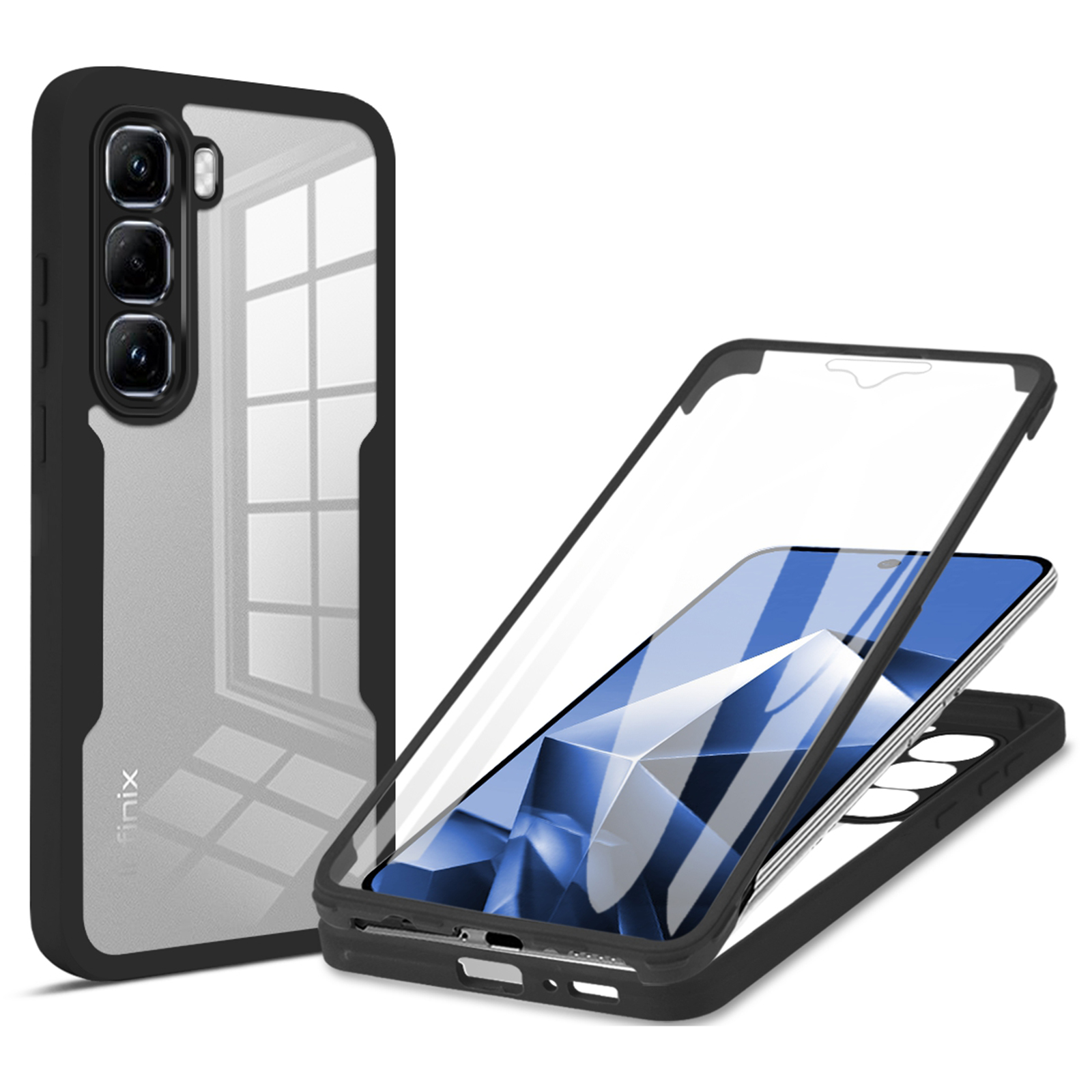 For Infinix Hot 60 Pro+ 4G Case Acrylic + TPU Clear Phone Cover with PET Screen Film - Black