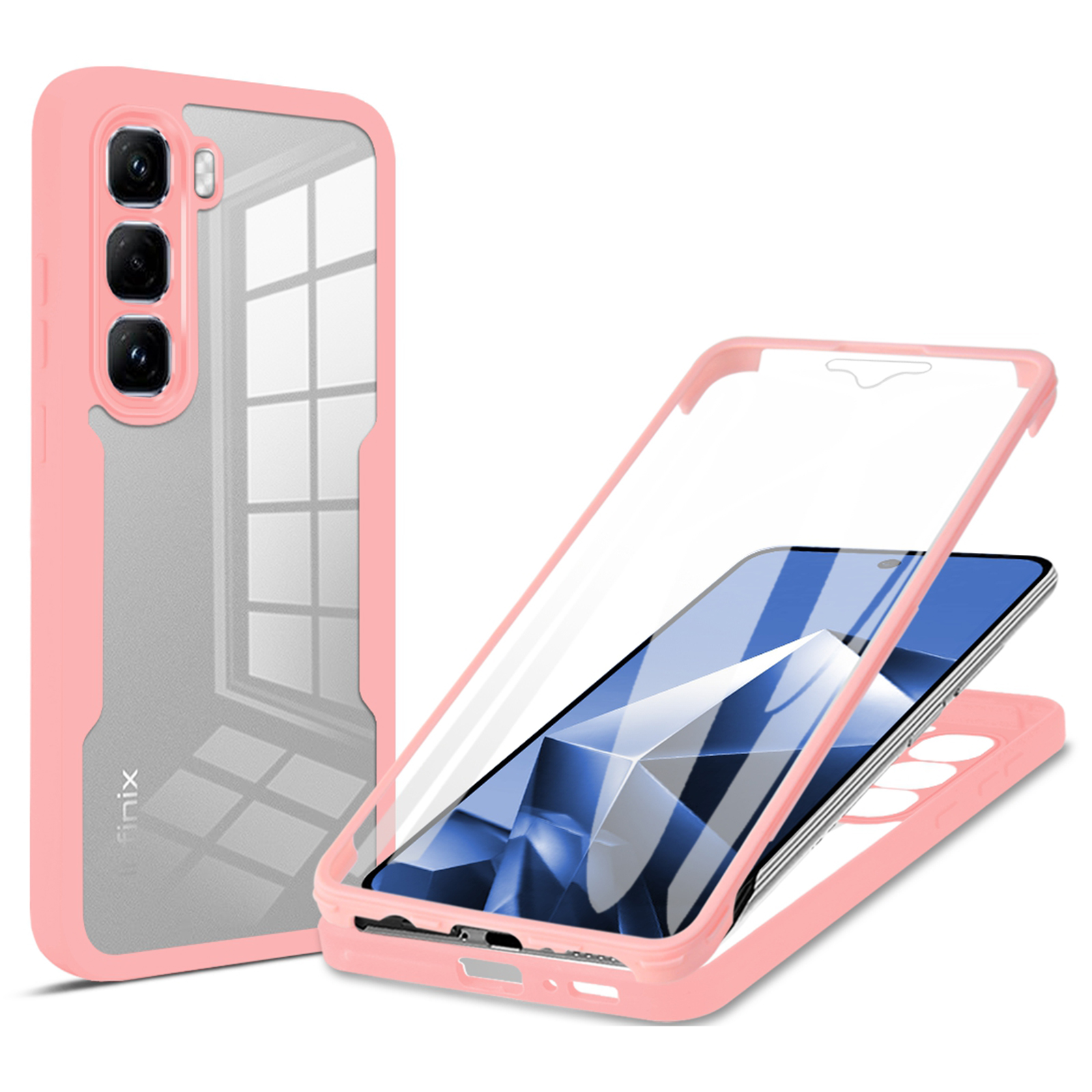 For Infinix Hot 60 Pro+ 4G Case Acrylic + TPU Clear Phone Cover with PET Screen Film - Pink