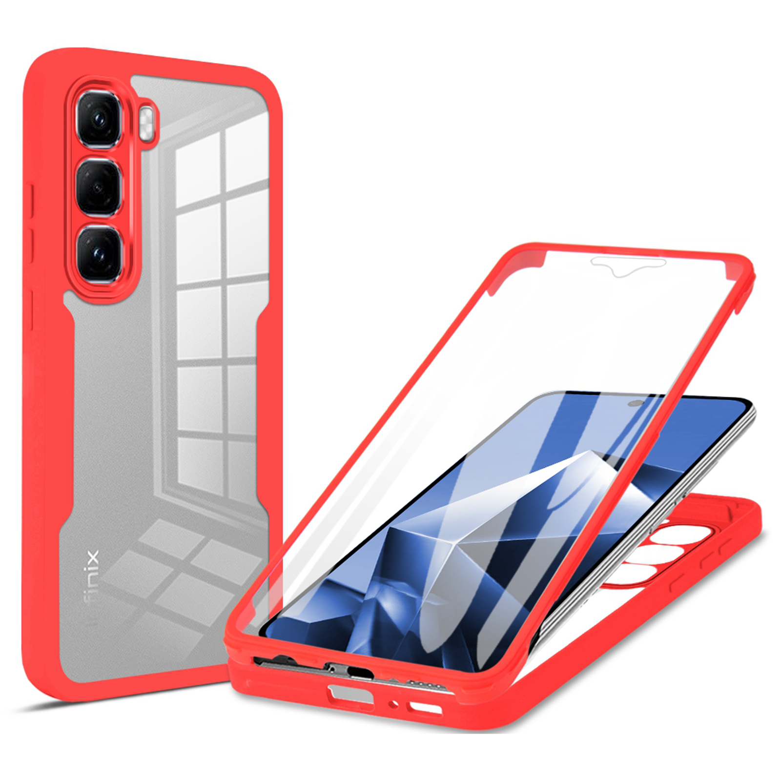 For Infinix Hot 60 Pro+ 4G Case Acrylic + TPU Clear Phone Cover with PET Screen Film - Red
