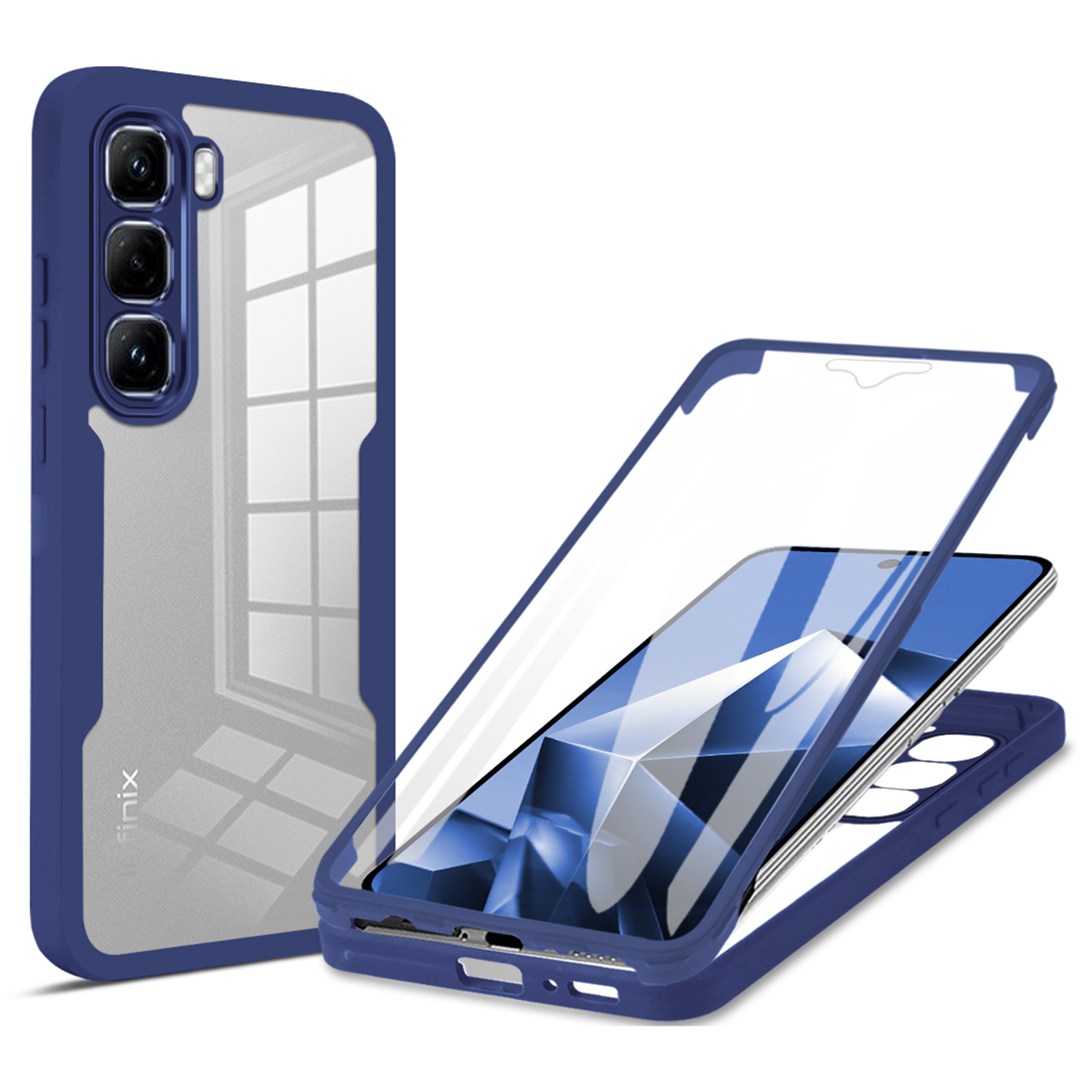 For Infinix Hot 60 Pro+ 4G Case Acrylic + TPU Clear Phone Cover with PET Screen Film - Blue