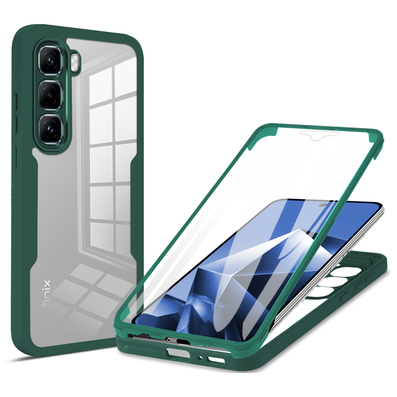 For Infinix Hot 60 Pro+ 4G Case Acrylic + TPU Clear Phone Cover with PET Screen Film - Green