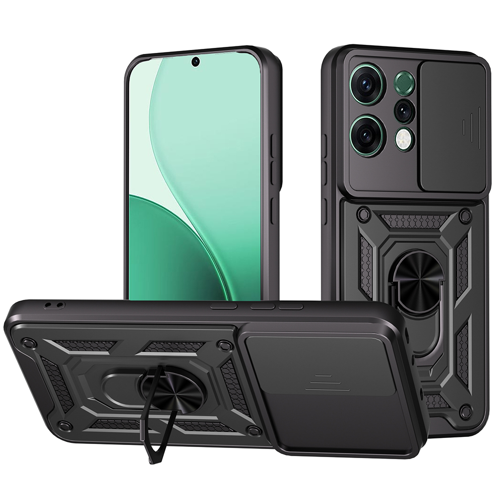 AMORUS For Oppo Reno14 5G (Global) Case Kickstand PC + TPU Phone Cover with Camera Lens Slider - Black