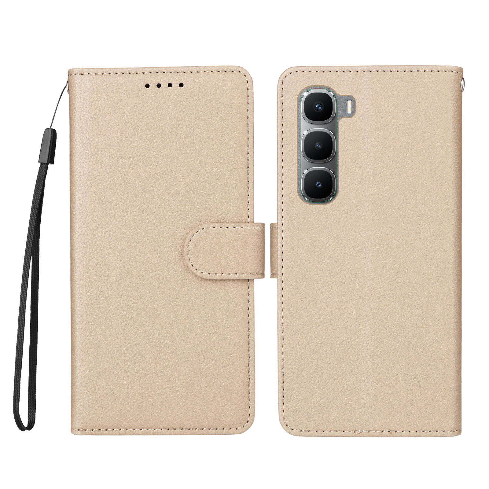 For Infinix Hot 60 Pro 4G Case RFID Blocking 3 Card Slots PU Leather Phone Cover with Wrist Strap - Creamy White