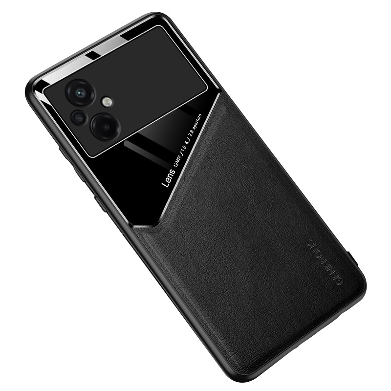 

Für Xiaomi Poco M5 4G Schockfeste TPU + PC + Strukturierte PU -lederbeschichtung Schutzhülle Telefonabdeckung Magnetische Autokontohalterung - Schwarz, Xiaomi Poco M5 4G