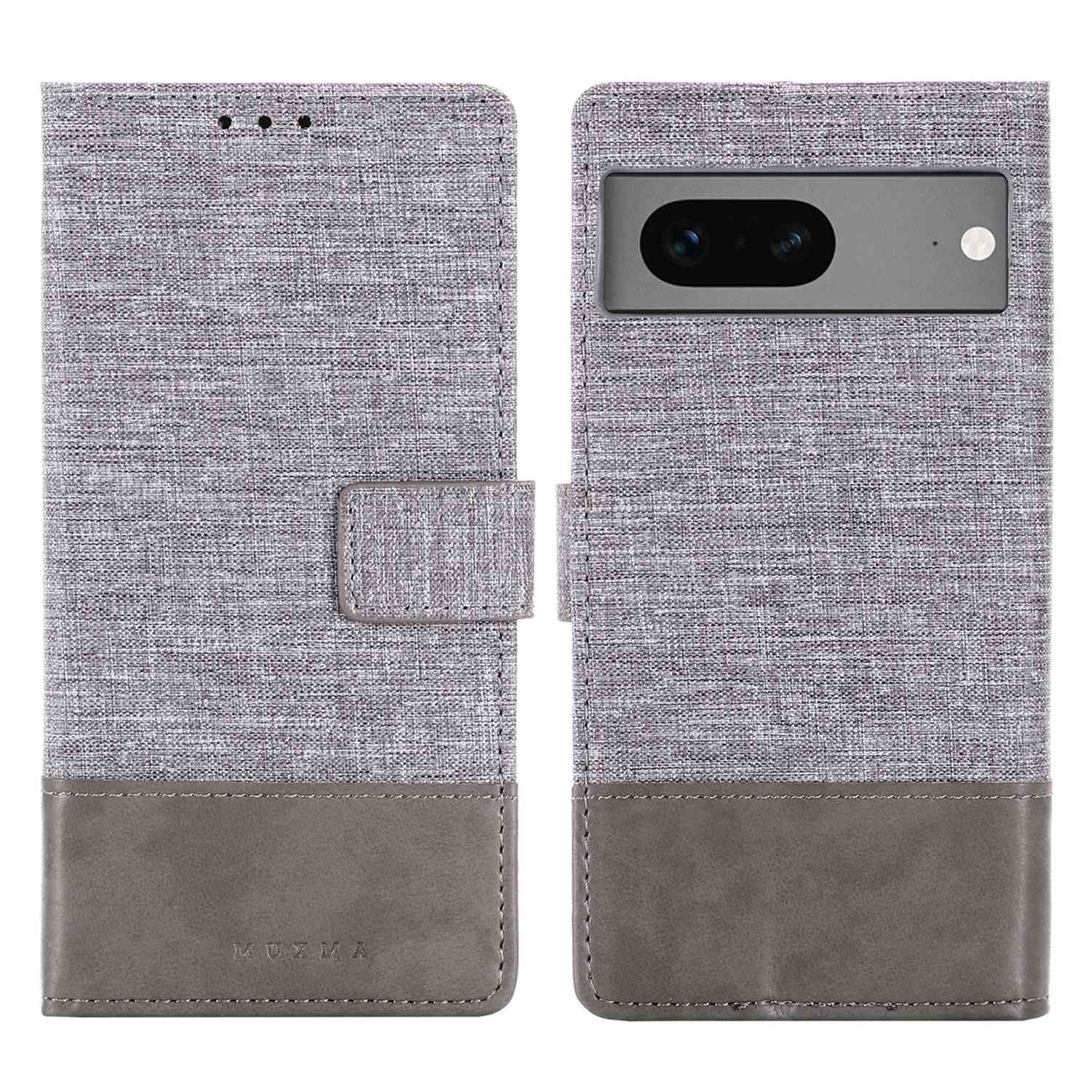 

MUXMA MX102 Für Google Pixel 7 5G Leinwand PU Leder Spleißschockdelie Hülle Wallet Stand Anti-scratch-telefonabdeckung - Grau, Google Pixel 7 5G