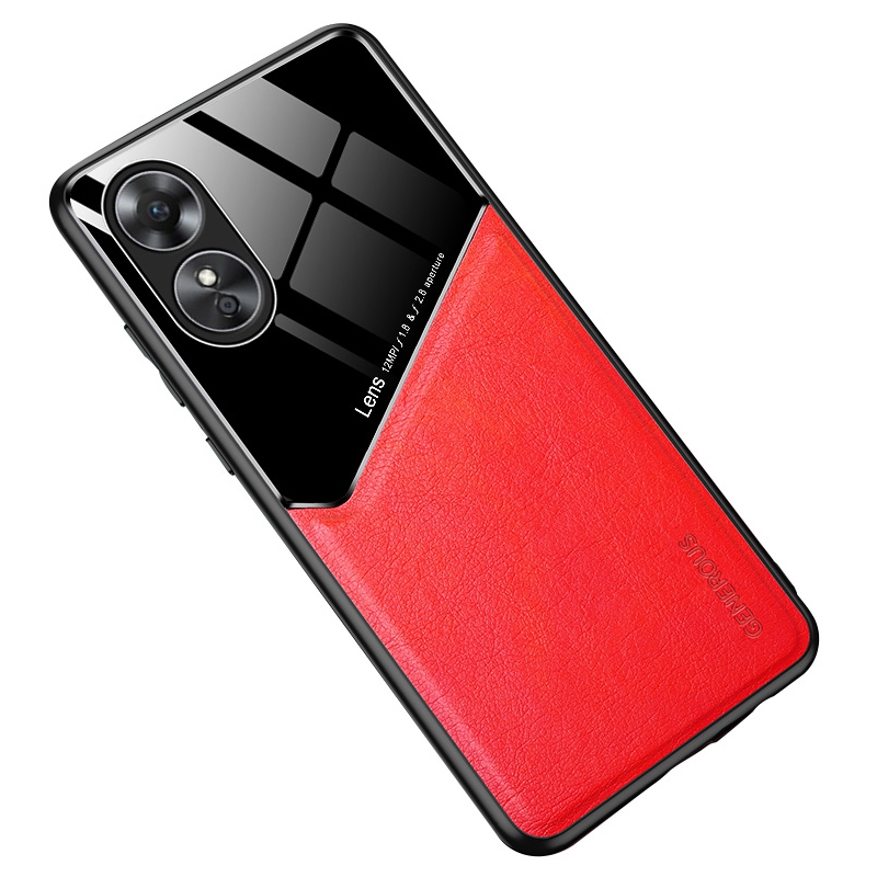 

Für Oppo A17 4G TPU + PC + Strukturierte Pu-lederbeschichtung Schutzhülle Drop-proof-telefonabdeckungsunterstützung Magnetic Car Mount - Rot, Oppo A17 4G