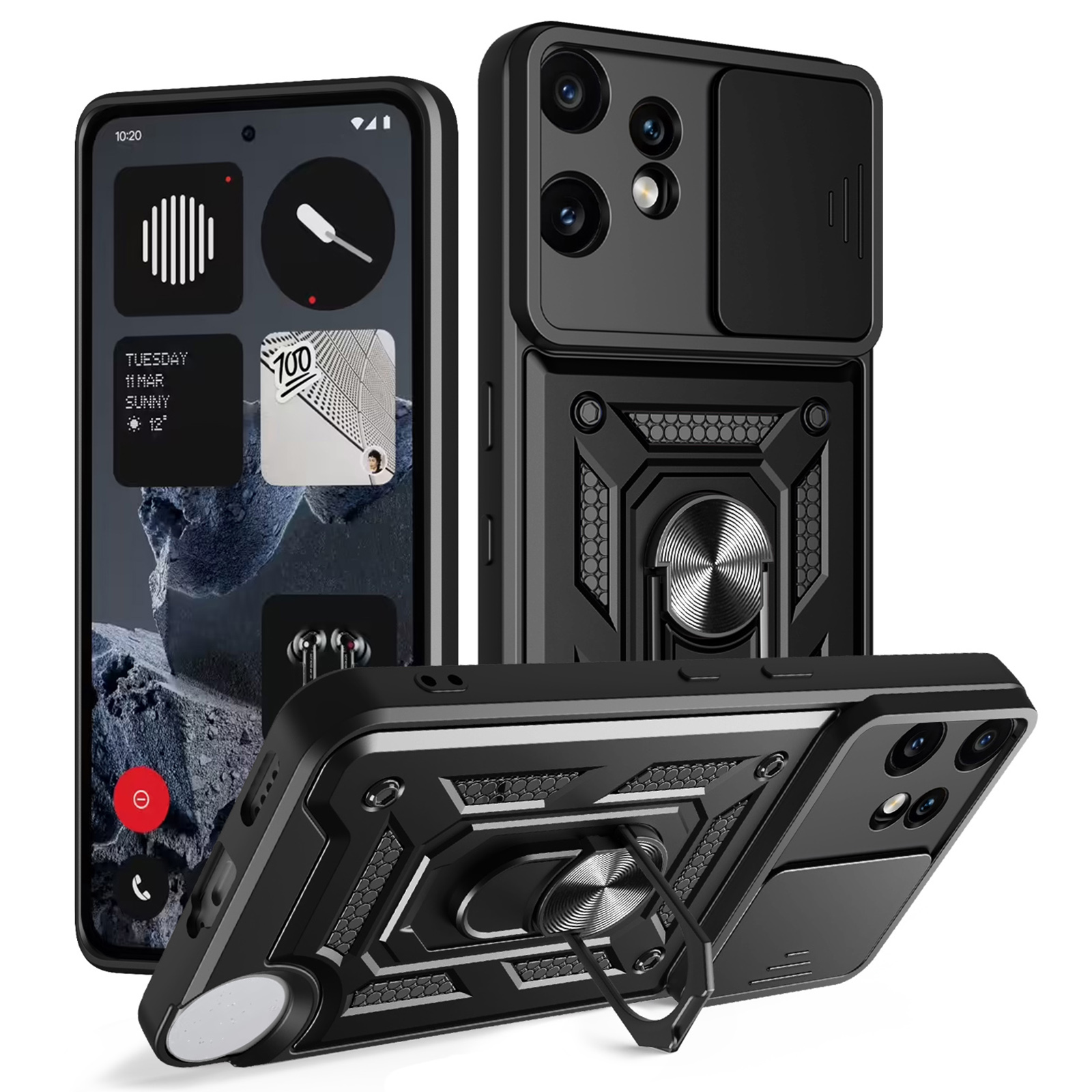 AMORUS For Nothing CMF Phone 2 Pro Case Kickstand PC + TPU Phone Cover with Camera Lens Slider - Black