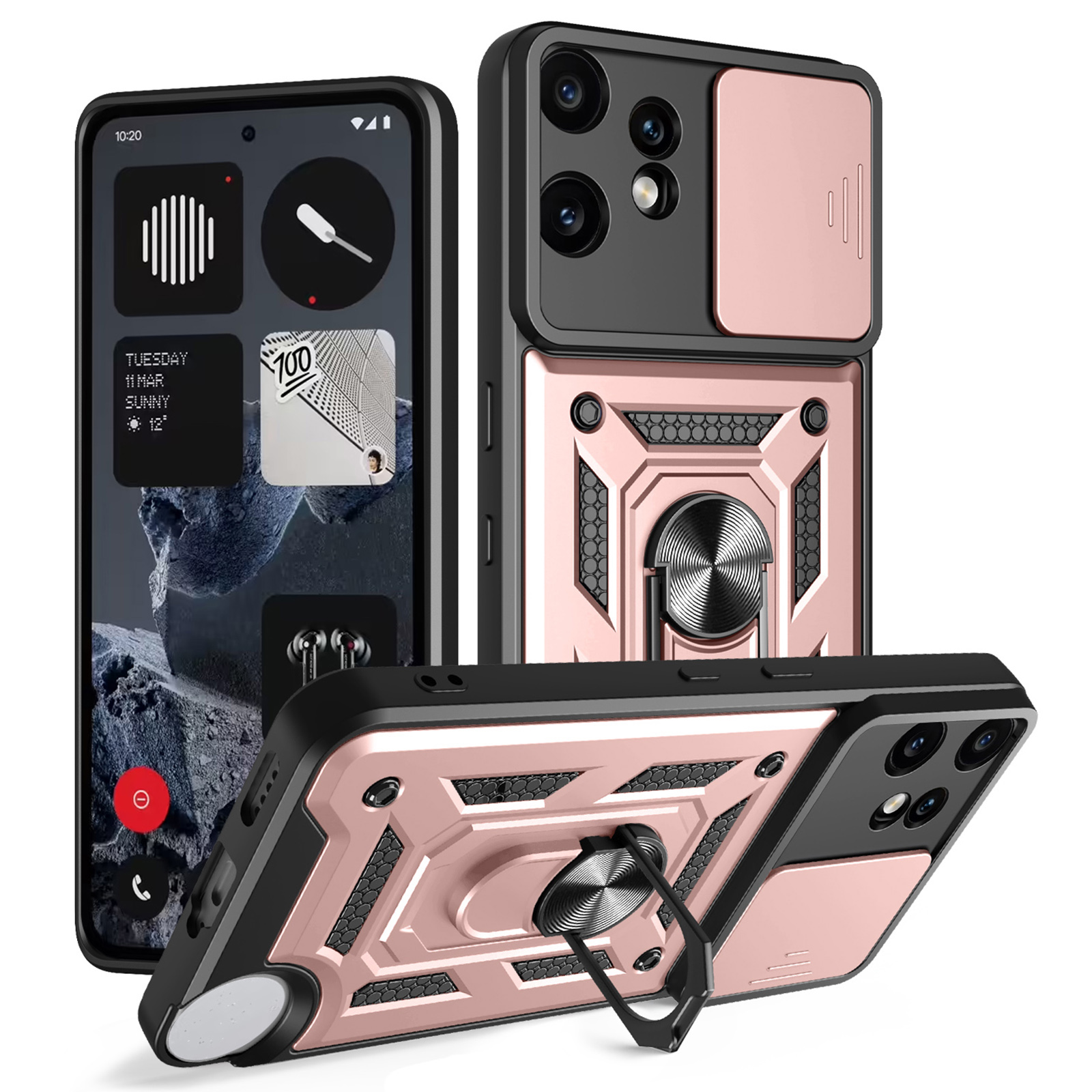 AMORUS For Nothing CMF Phone 2 Pro Case Kickstand PC + TPU Phone Cover with Camera Lens Slider - Rose Gold