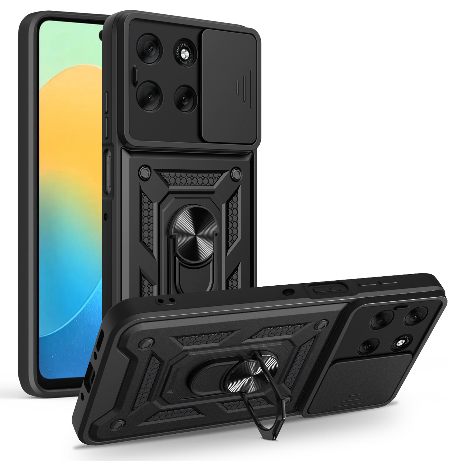 AMORUS For Motorola Moto G56 5G Case Kickstand PC + TPU Phone Cover with Camera Lens Slider - Black