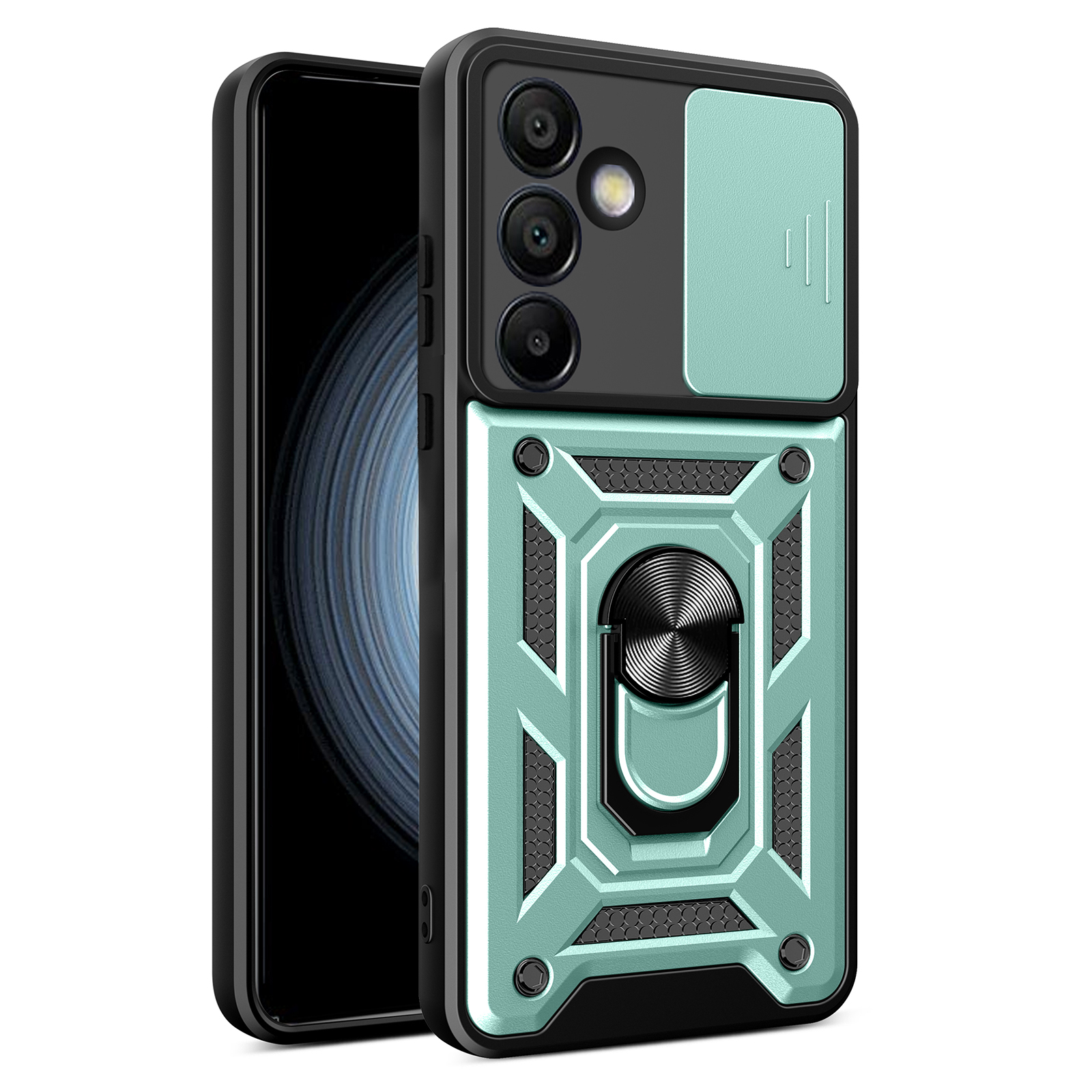 AMORUS For Samsung Galaxy S24 FE Case Kickstand PC + TPU Phone Cover with Camera Lens Slider - Green