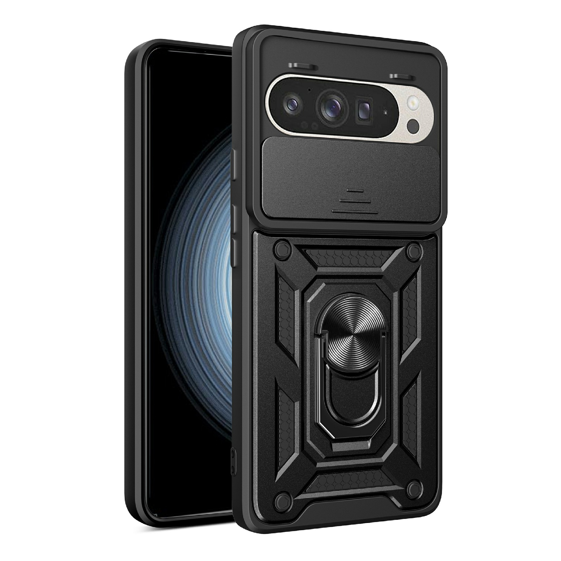 AMORUS For Google Pixel 9 / 9 Pro Case Kickstand PC + TPU Phone Cover with Camera Lens Slider - Black