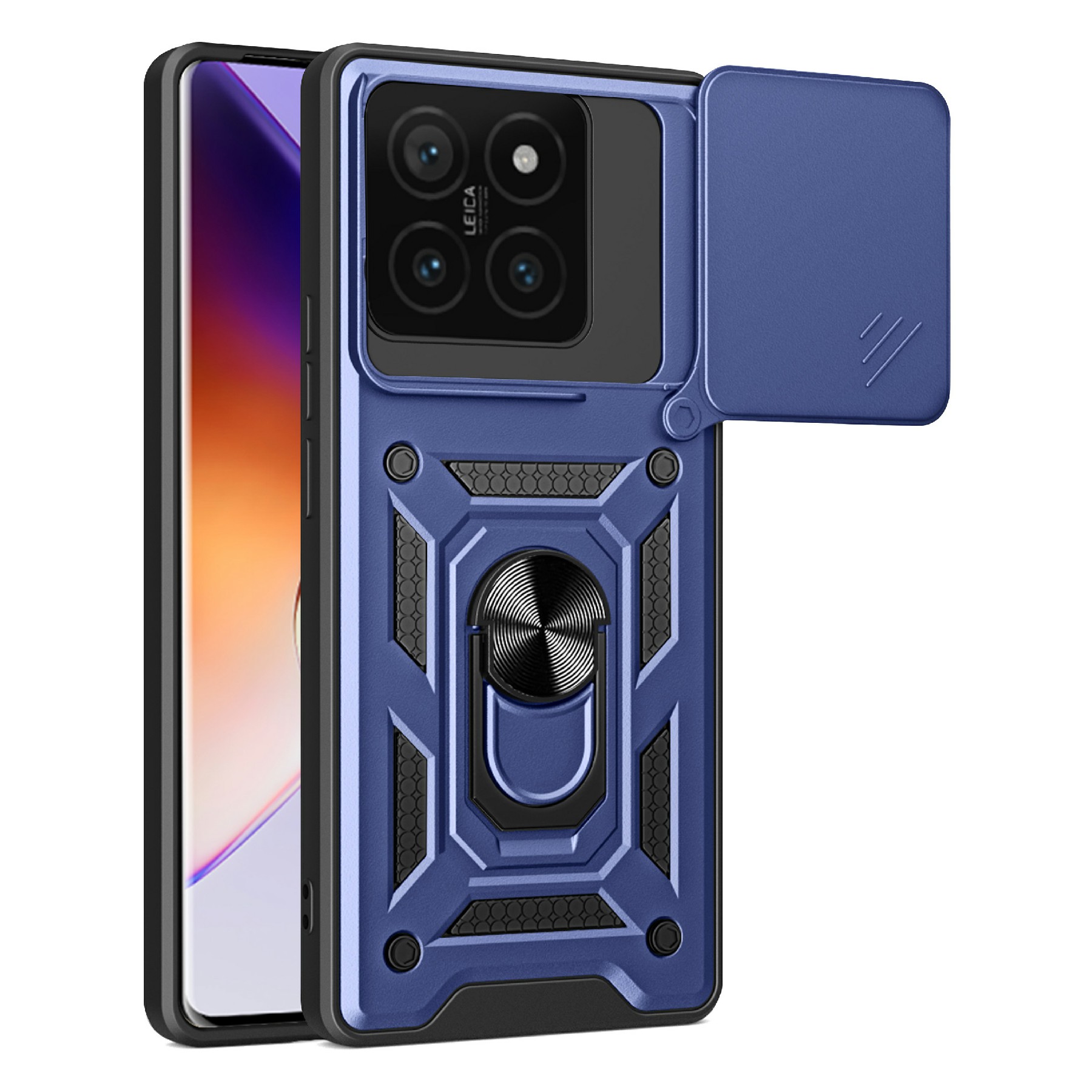 AMORUS For Xiaomi 14T Case Kickstand PC + TPU Phone Cover with Camera Lens Slider - Blue