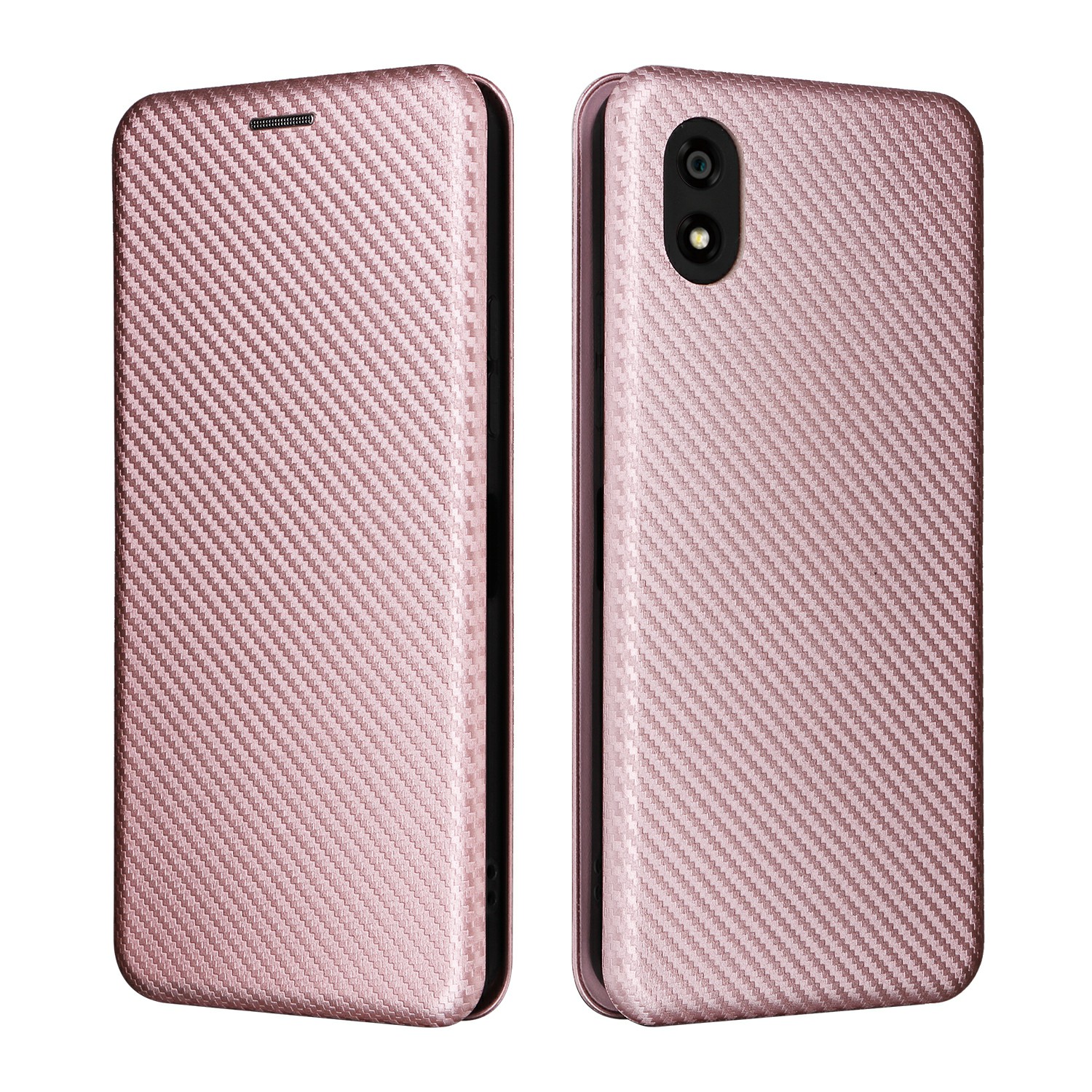 For Kantan Sumaho 4 A402ZT Case Carbon Fiber Texture Drop-Proof PU Leather Phone Cover - Rose Gold