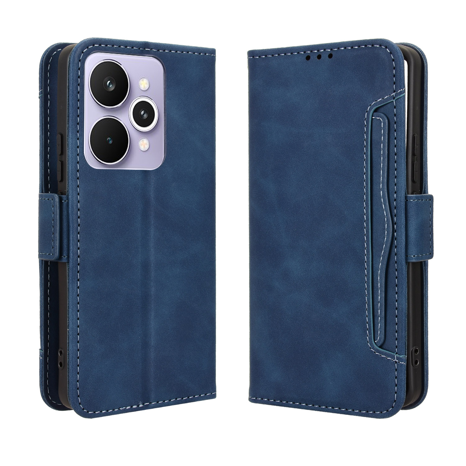 For Realme 15 5G / Realme 15 Pro 5G Leather Case Phone Wallet Cover with Multiple Card Slots - Blue