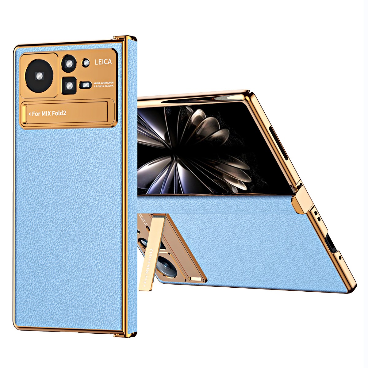 

Für Xiaomi Mix Fold 2 5g Scharnierschutz PU Leder Beschichtete PC -telefonhülle Elektroplierendes Rahmen Design Kickstand -schutzabdeckung - Baby Blau, Xiaomi Mix Fold 2 5G